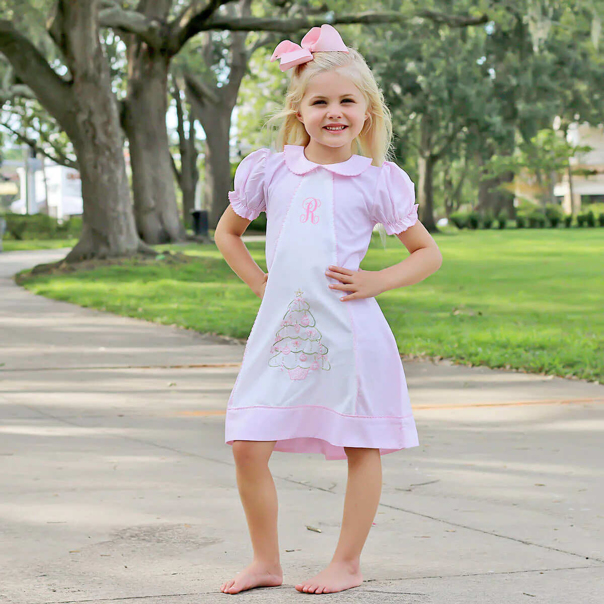 Embroidered Pink Christmas Tree Dress - Image 3
