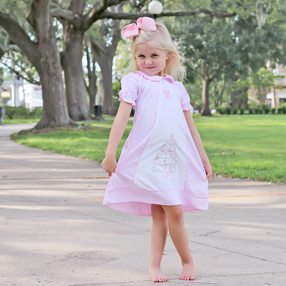Embroidered Pink Christmas Tree Dress - Image 5