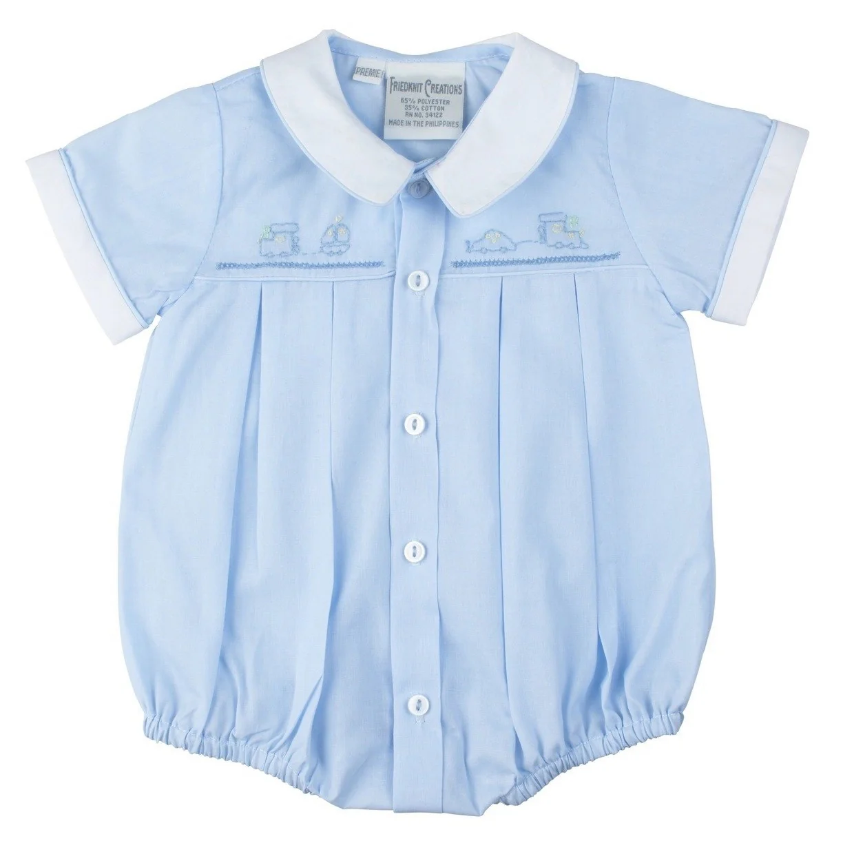 Embroidered Train Blue and White Collared Bubble - Image 2