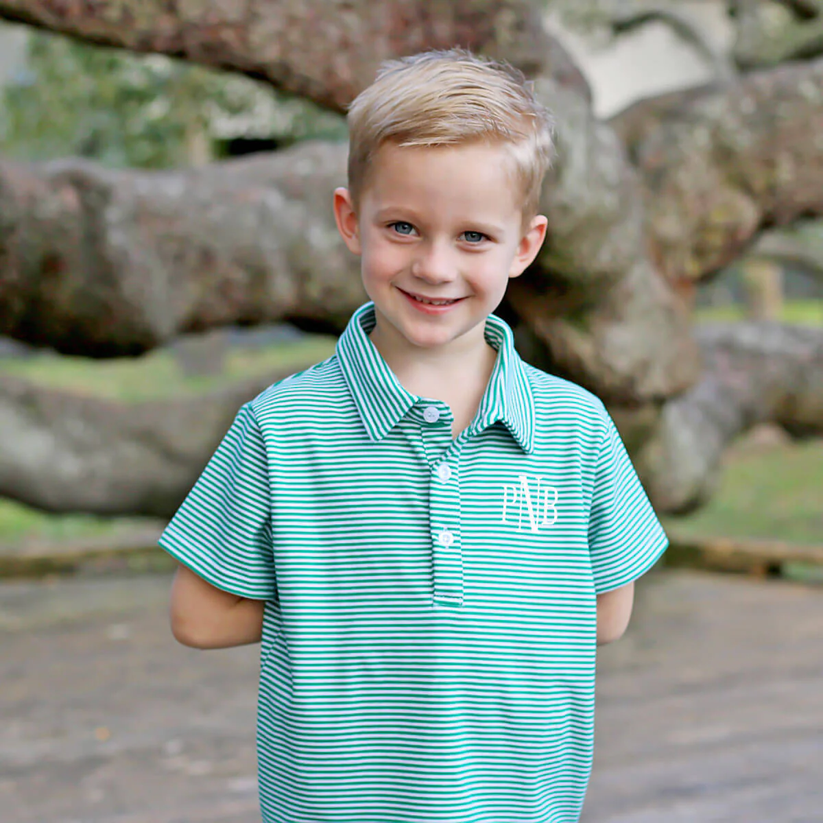 Emerald Green Stripe Knit Short Sleeve Polo - Image 3