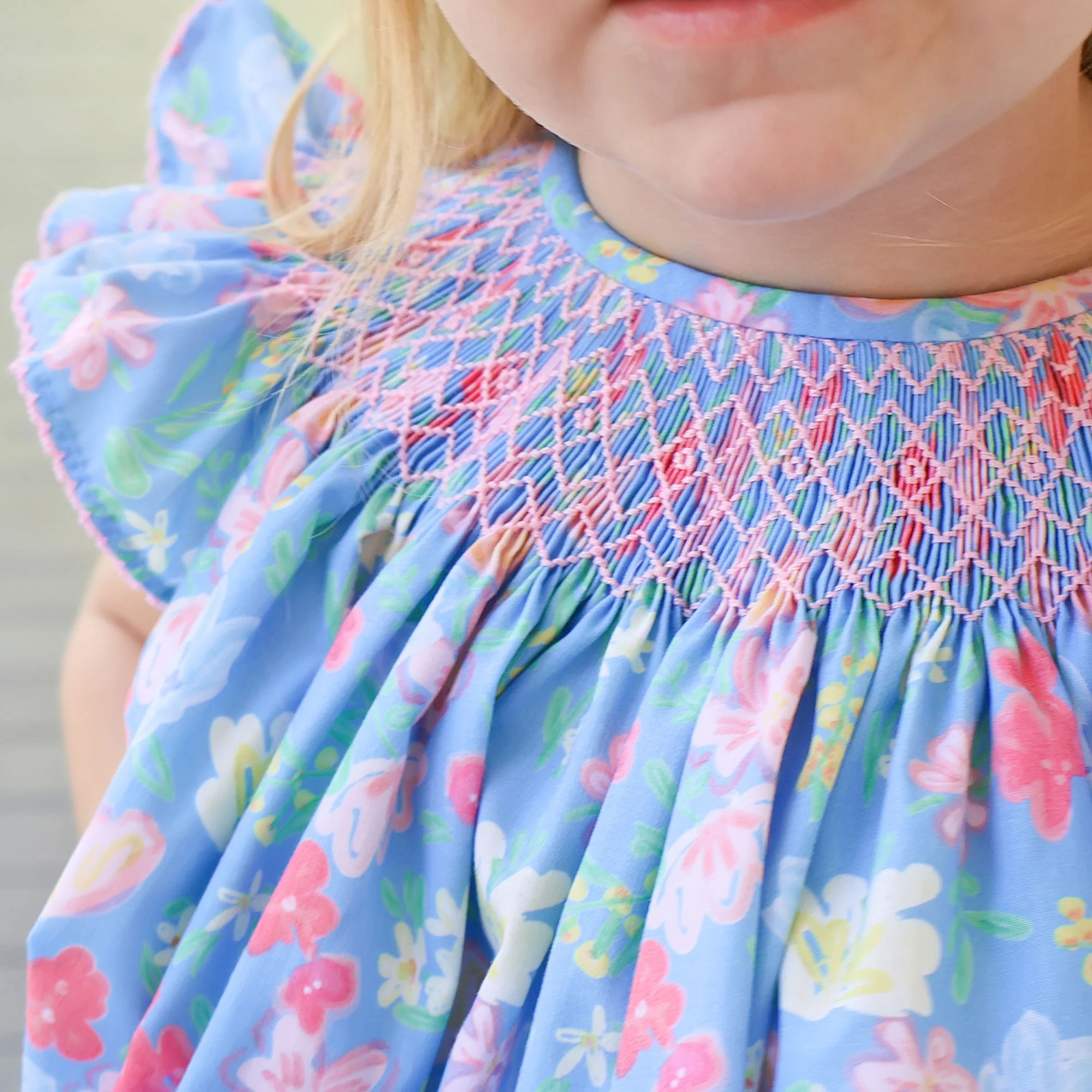 Evergrace Floral Blue Smocked Angel Sleeve Bloomer Set - Image 3