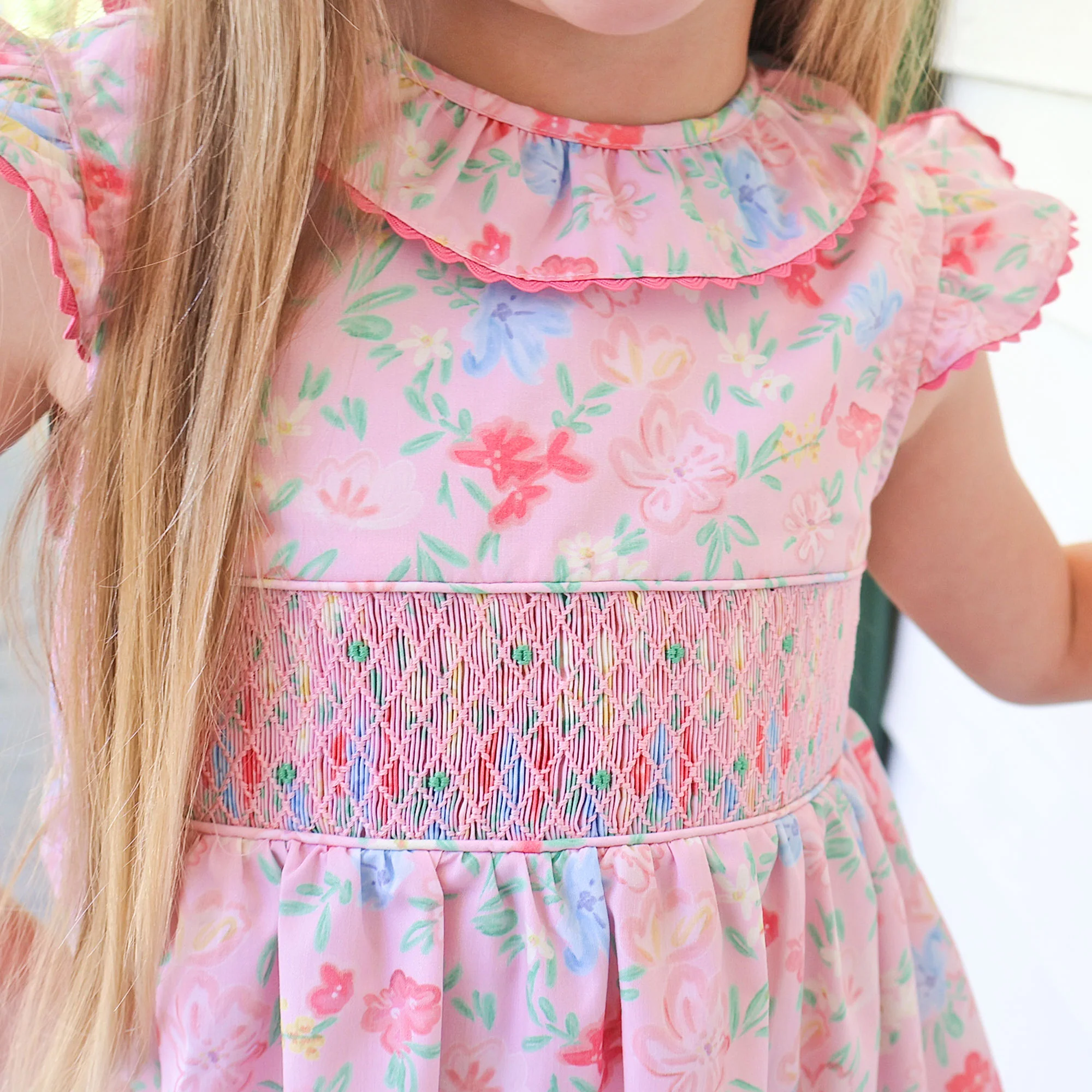 Evergrace Floral Pink Smocked Collared Dress - Image 3