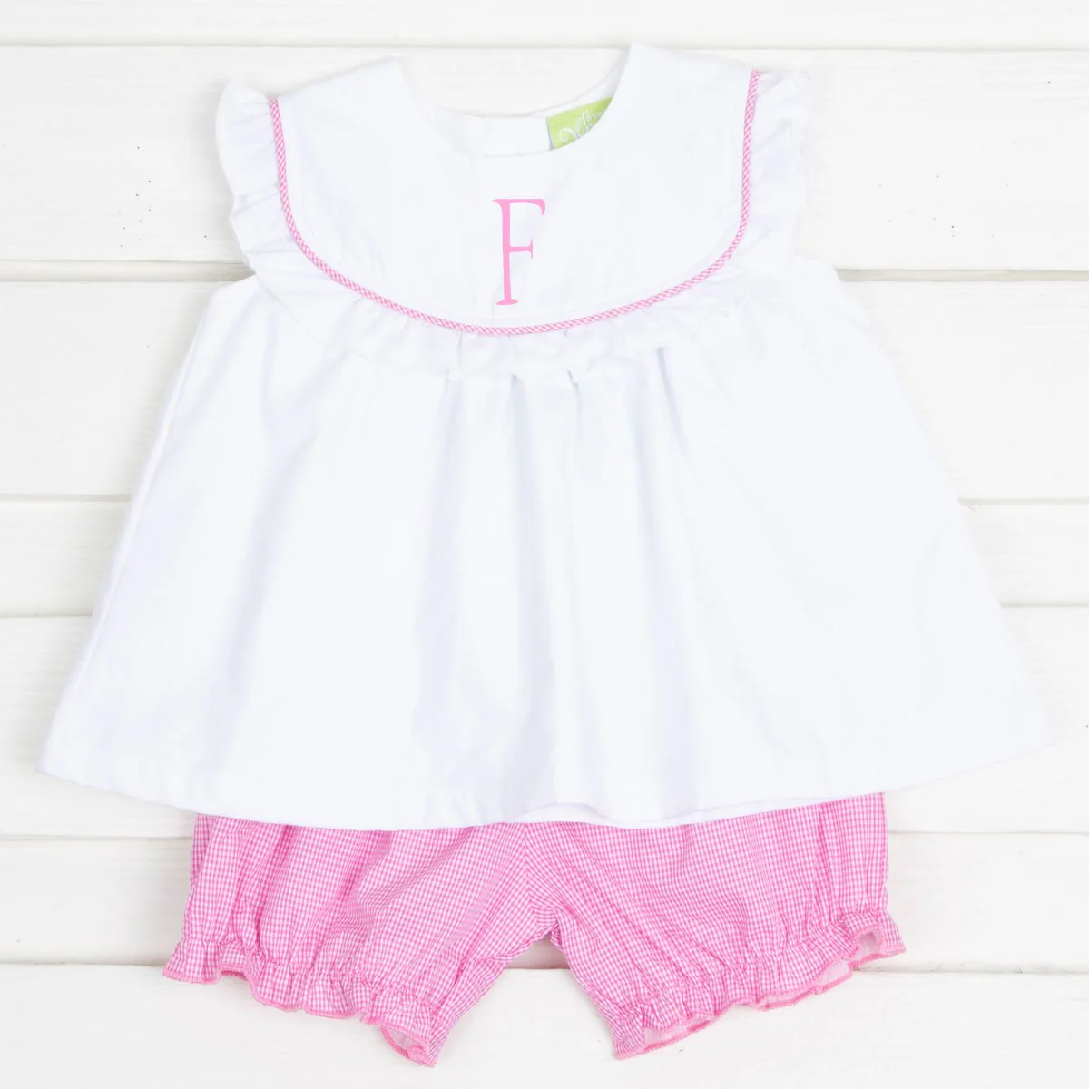 White and Pink Gingham Bloomer Set - Image 3