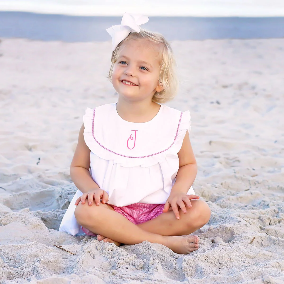 White and Pink Gingham Bloomer Set - Image 6