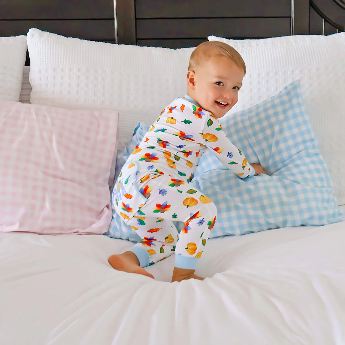 Fall Turkey Print Light Blue Zip Sleeper - Image 2