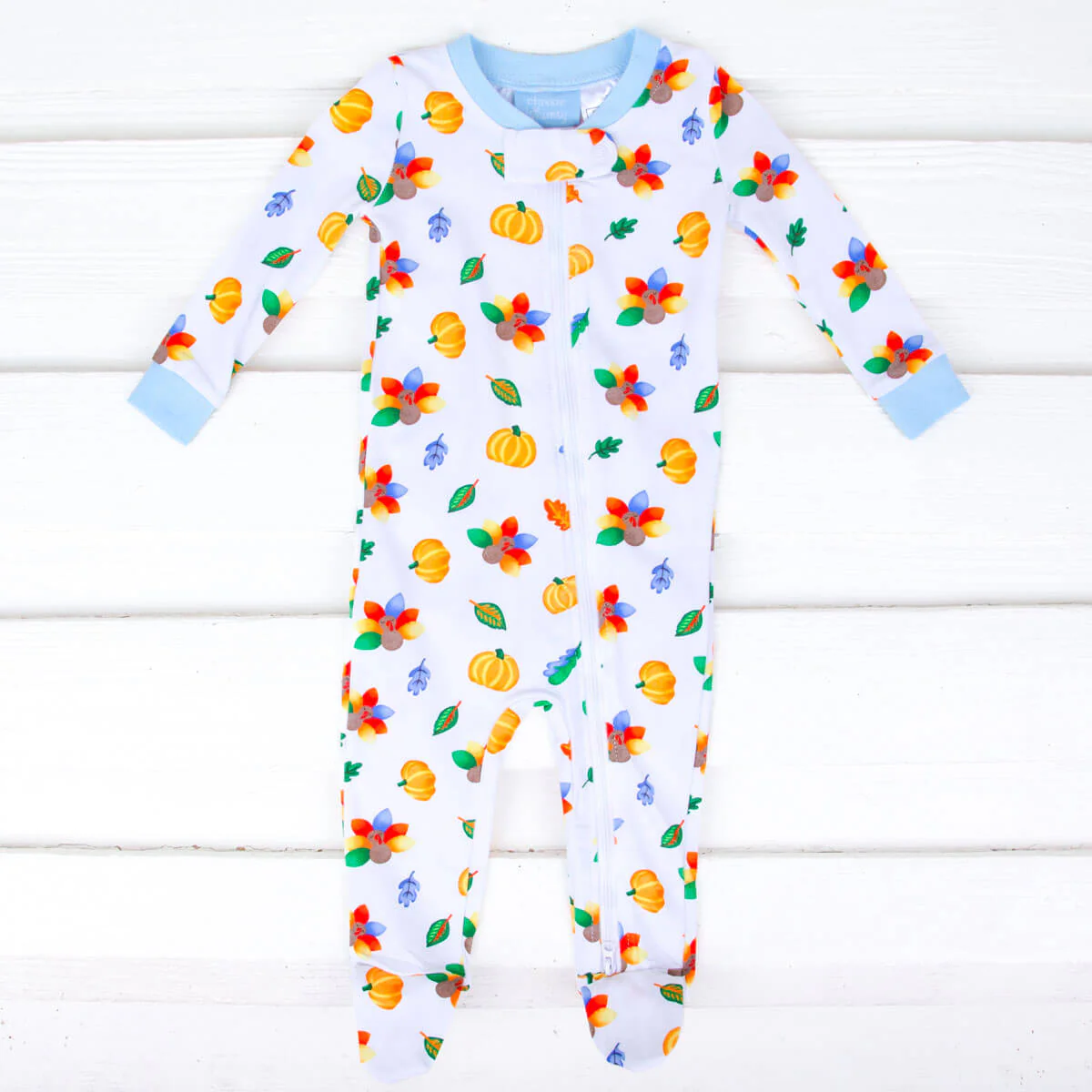 Fall Turkey Print Light Blue Zip Sleeper - Image 3