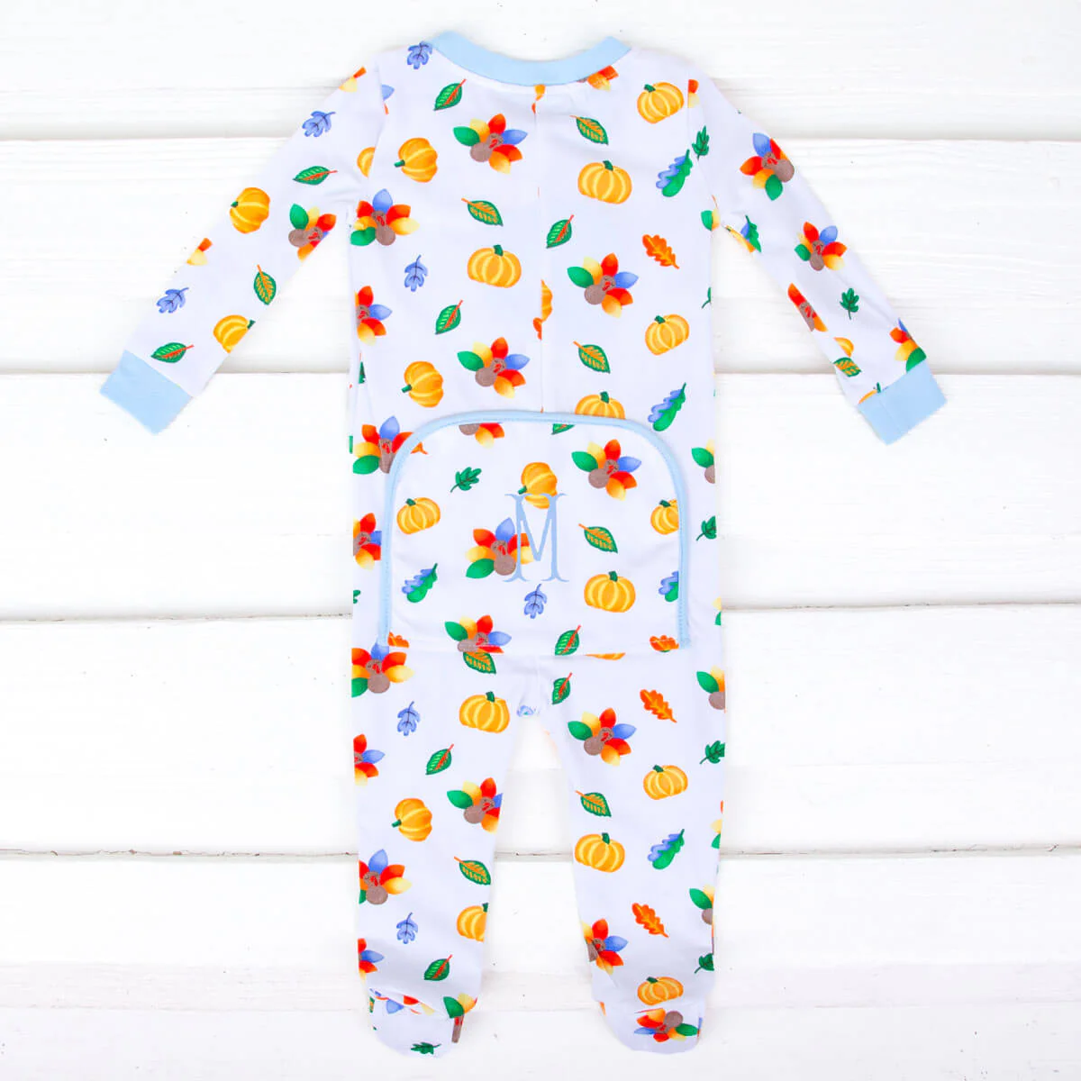 Fall Turkey Print Light Blue Zip Sleeper - Image 4