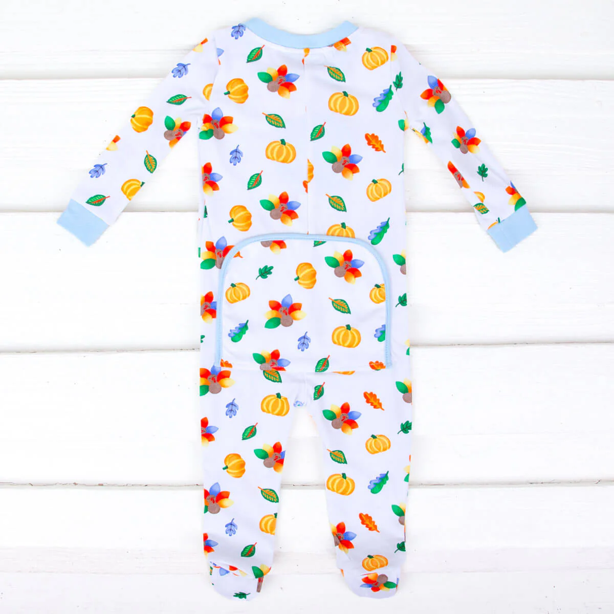 Fall Turkey Print Light Blue Zip Sleeper - Image 6