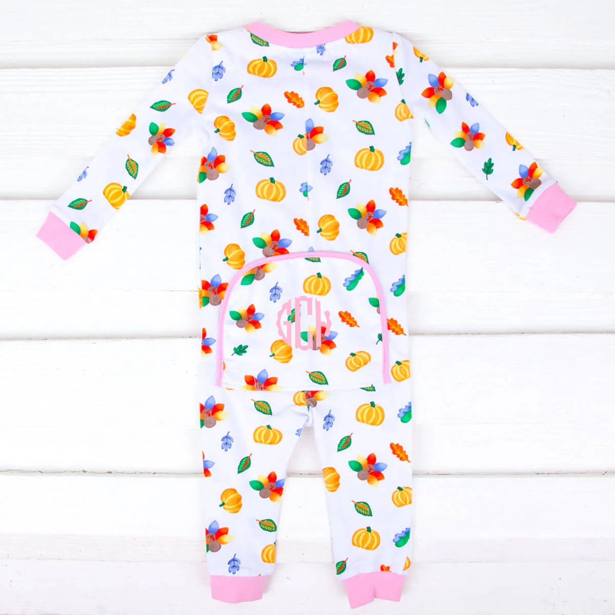 Fall Turkey Print Light Pink Zip Sleeper - Image 3
