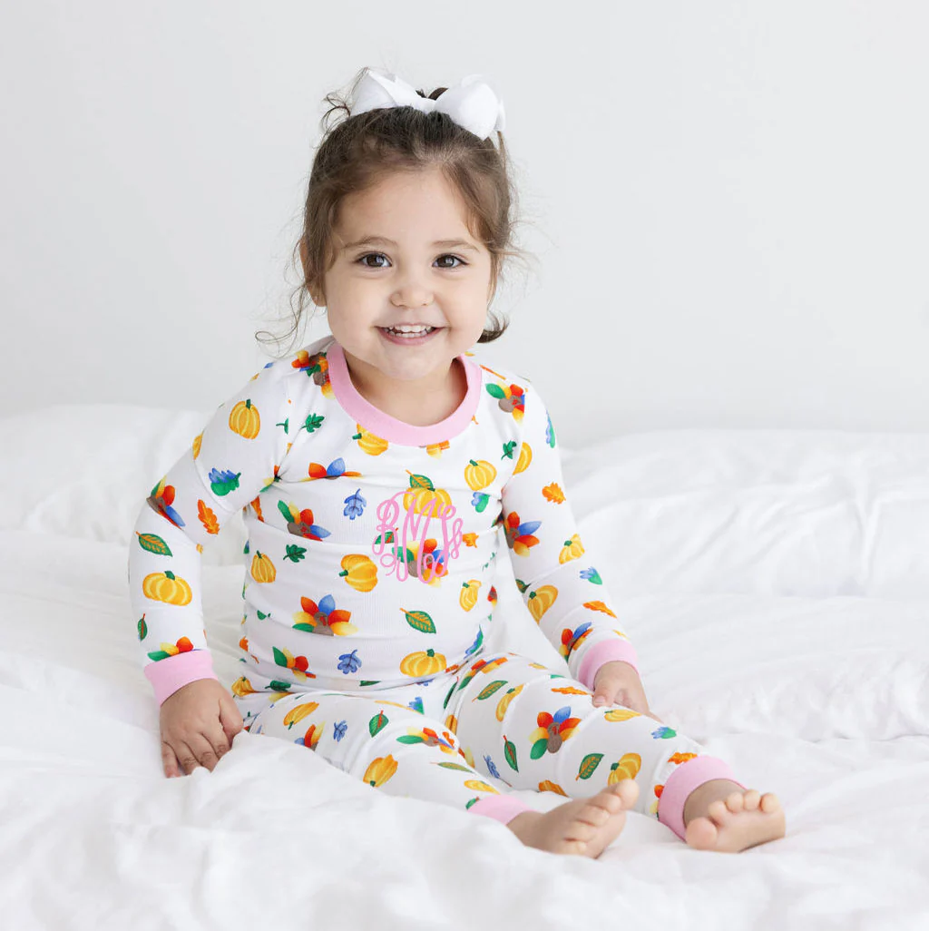 Fall Turkey Print Pink Pajamas - Image 2