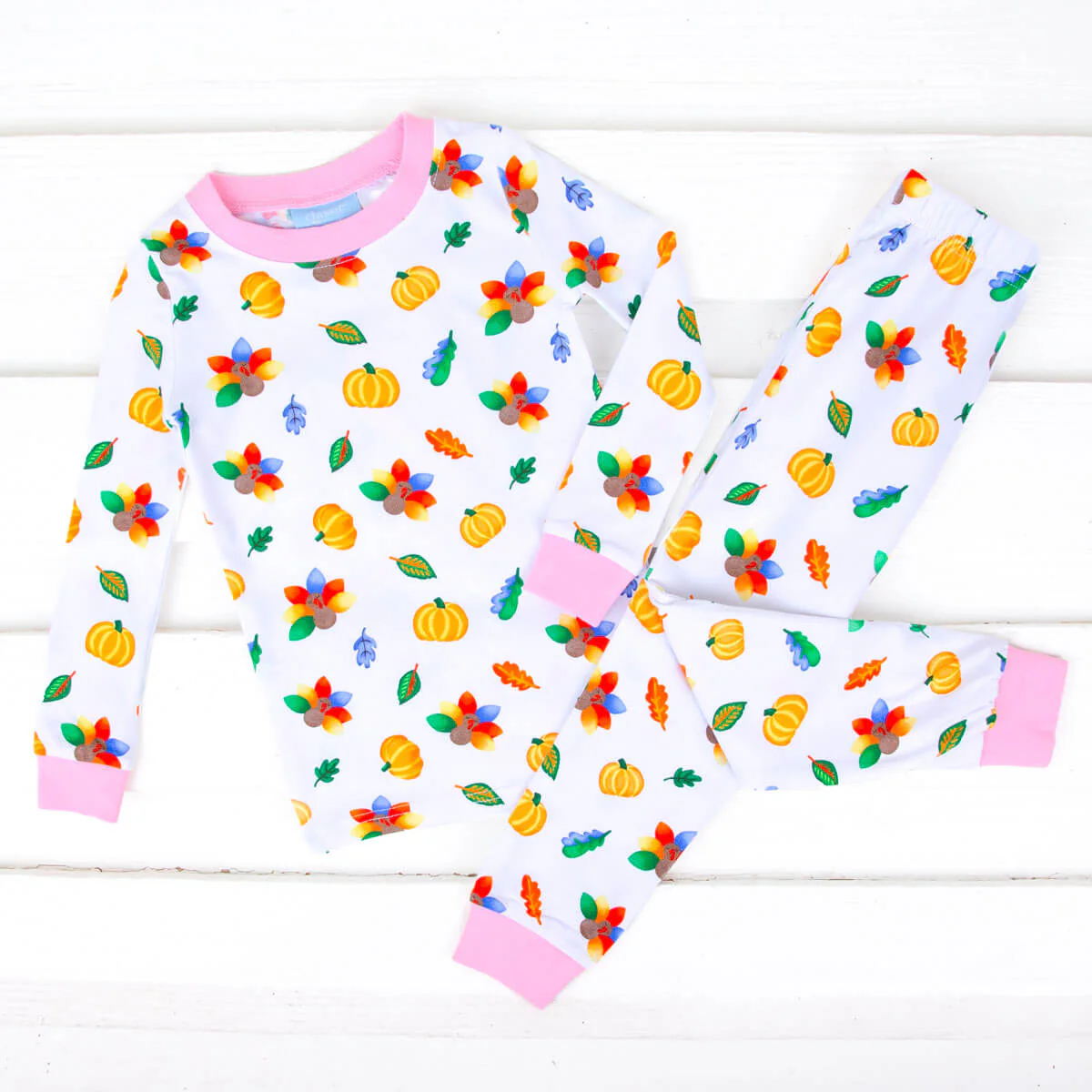 Fall Turkey Print Pink Pajamas - Image 3