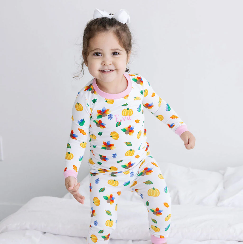 Fall Turkey Print Pink Pajamas - Image 4