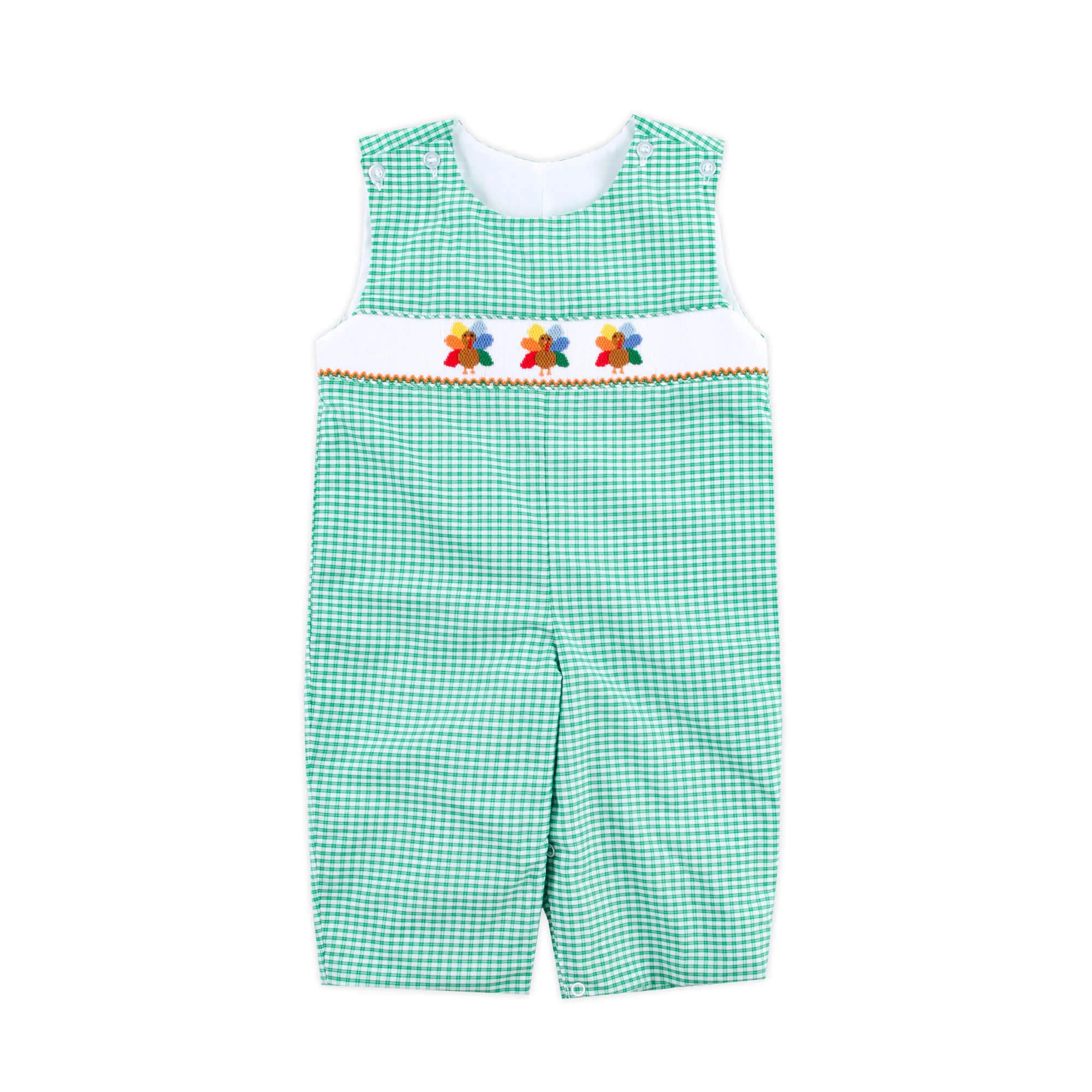 Fall Turkey Smocked Green Windowpane Longall - Image 2