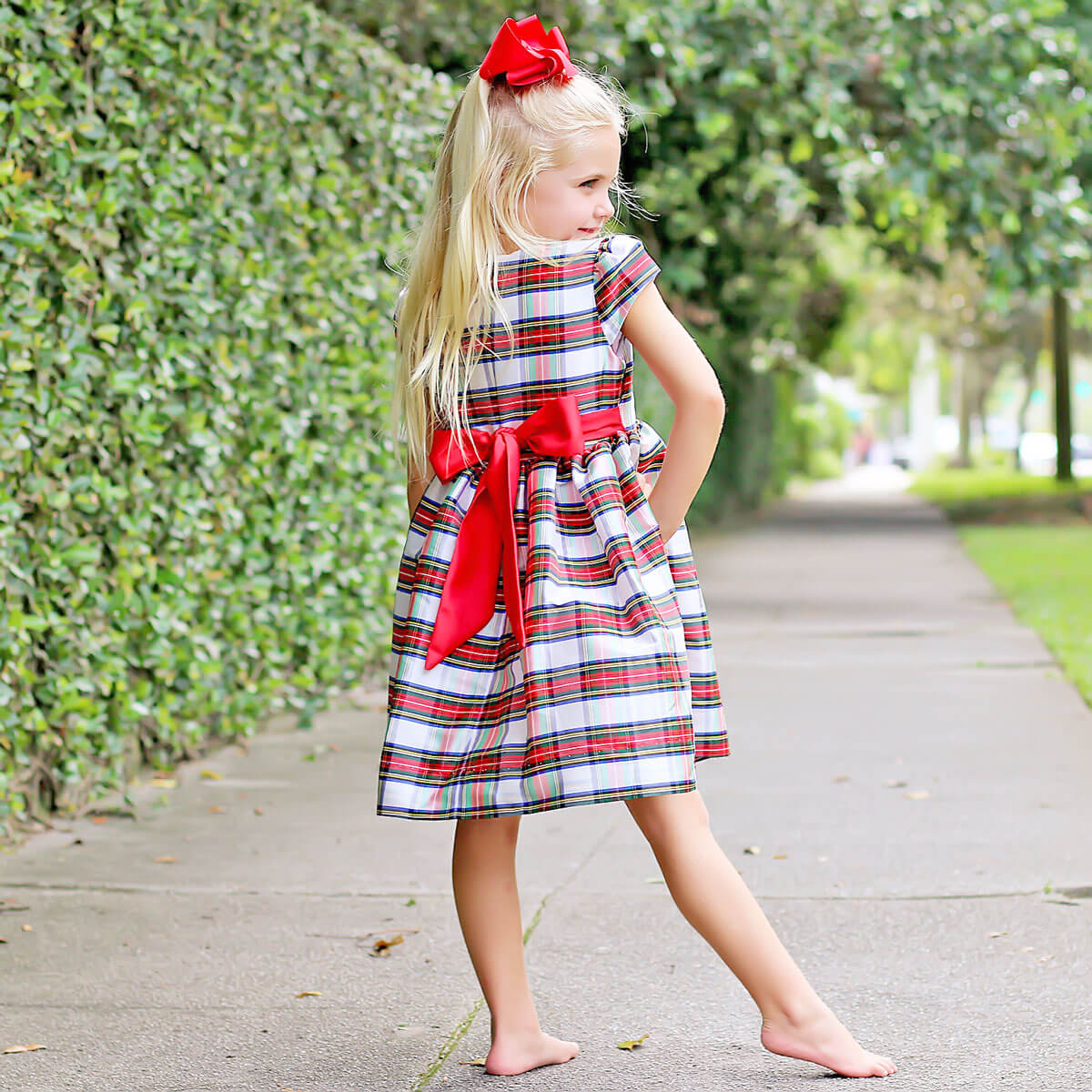Festive Plaid Taffeta Sash Dress - Image 5