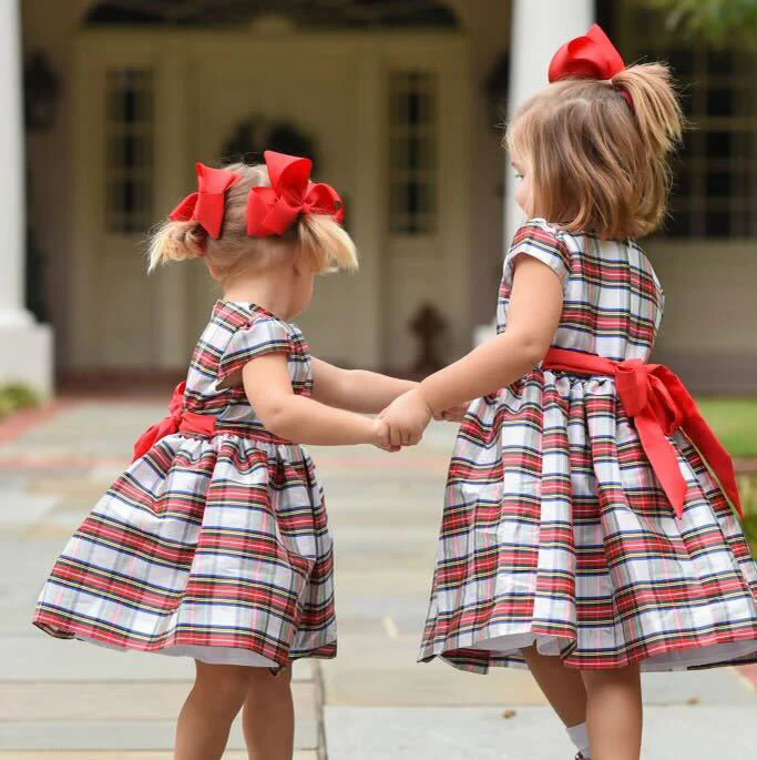 Festive Plaid Taffeta Sash Dress - Image 7