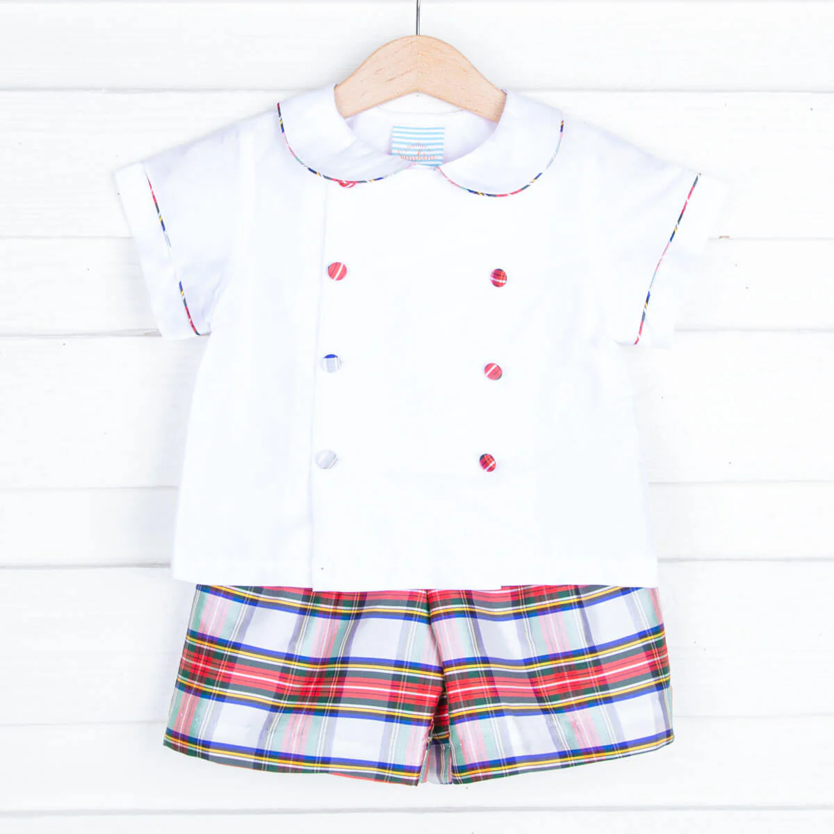 Festive Plaid Taffeta Collared Short Set - Image 2