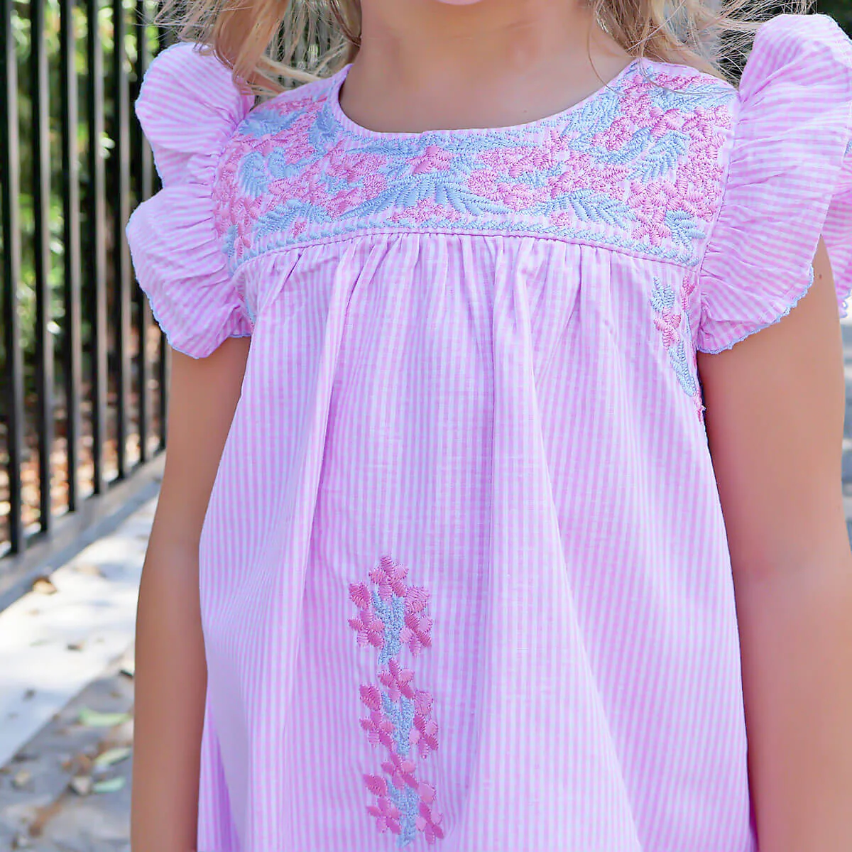 Pink Gingham Embroidered Beach Dress - Image 2