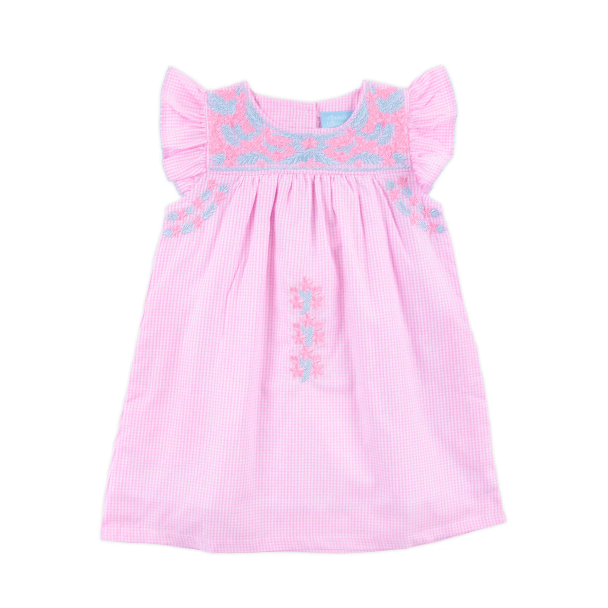 Pink Gingham Embroidered Beach Dress - Image 3