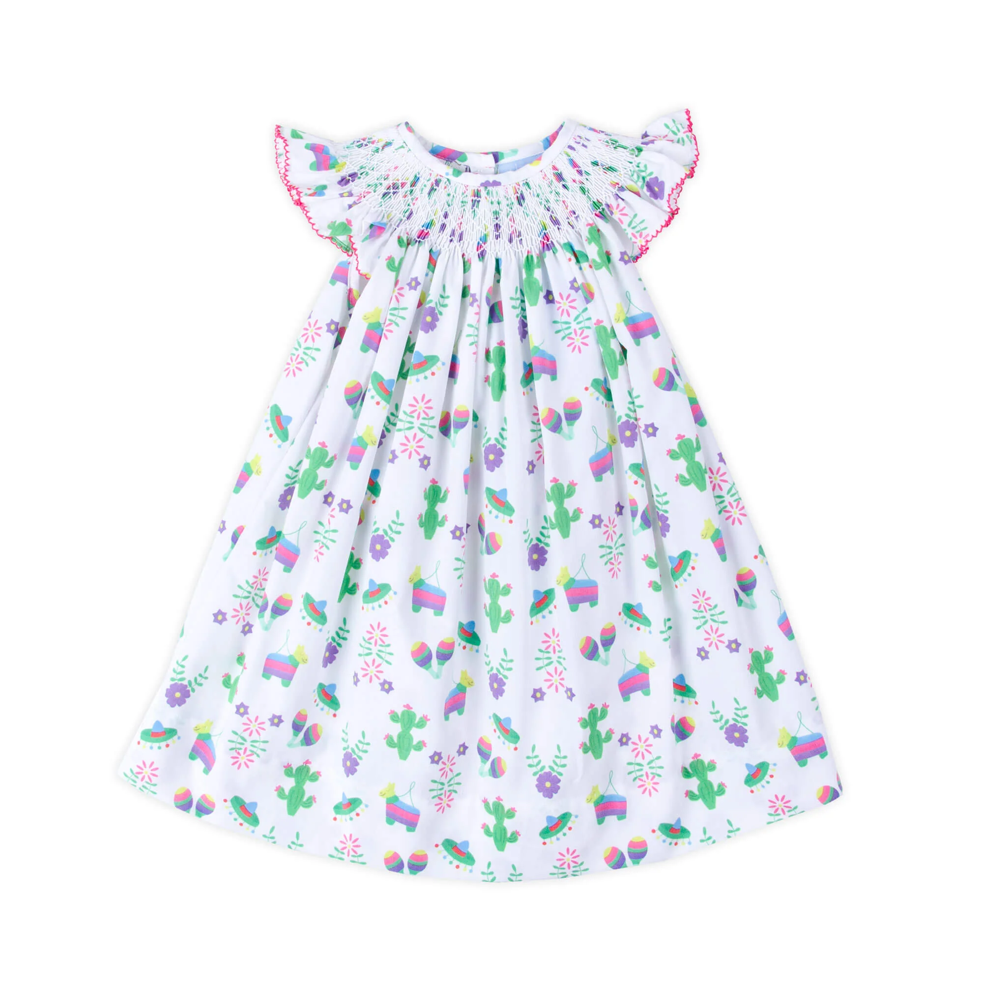 Fiesta Time Print Smocked Angel Sleeve Dress - Image 2