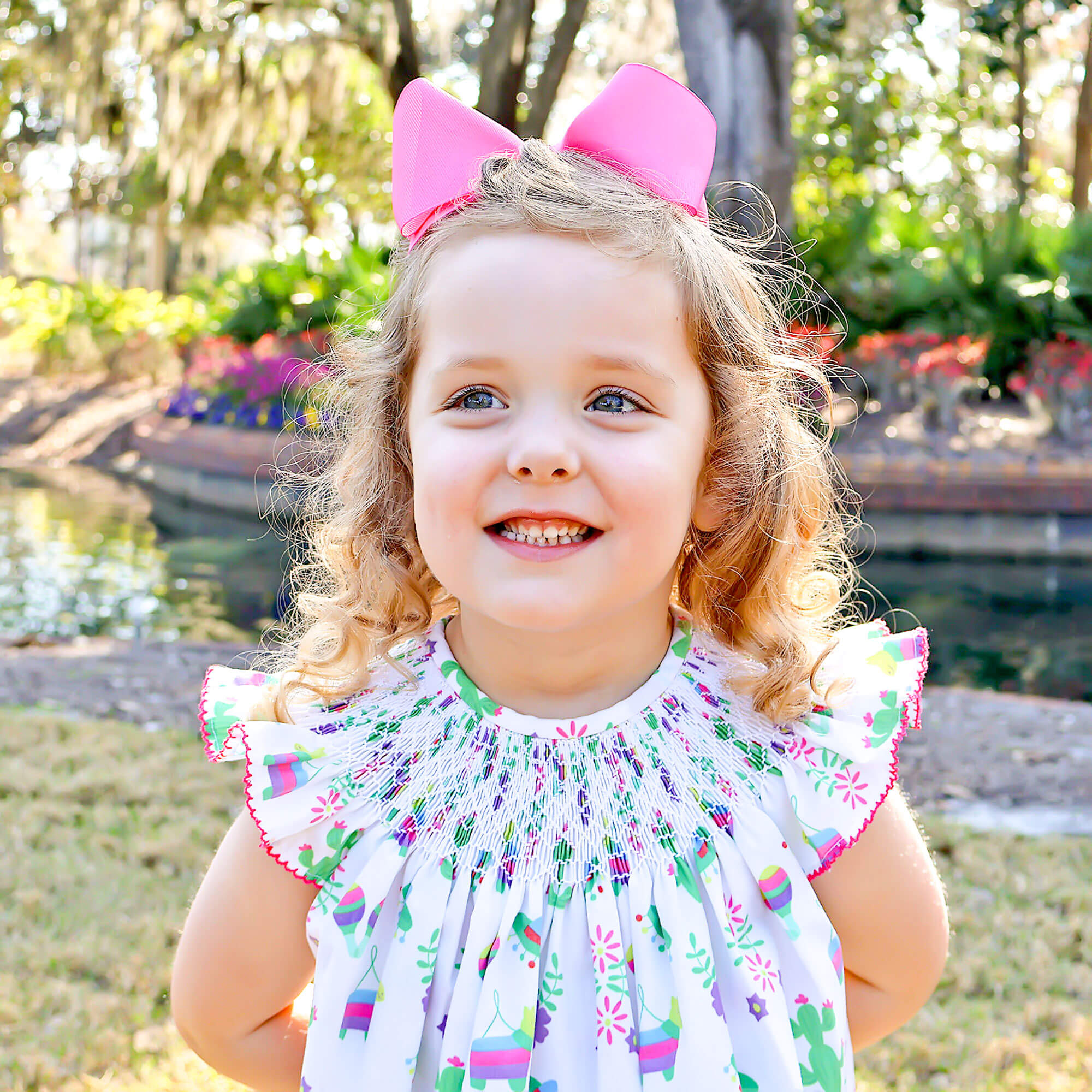 Fiesta Time Print Smocked Angel Sleeve Dress - Image 3