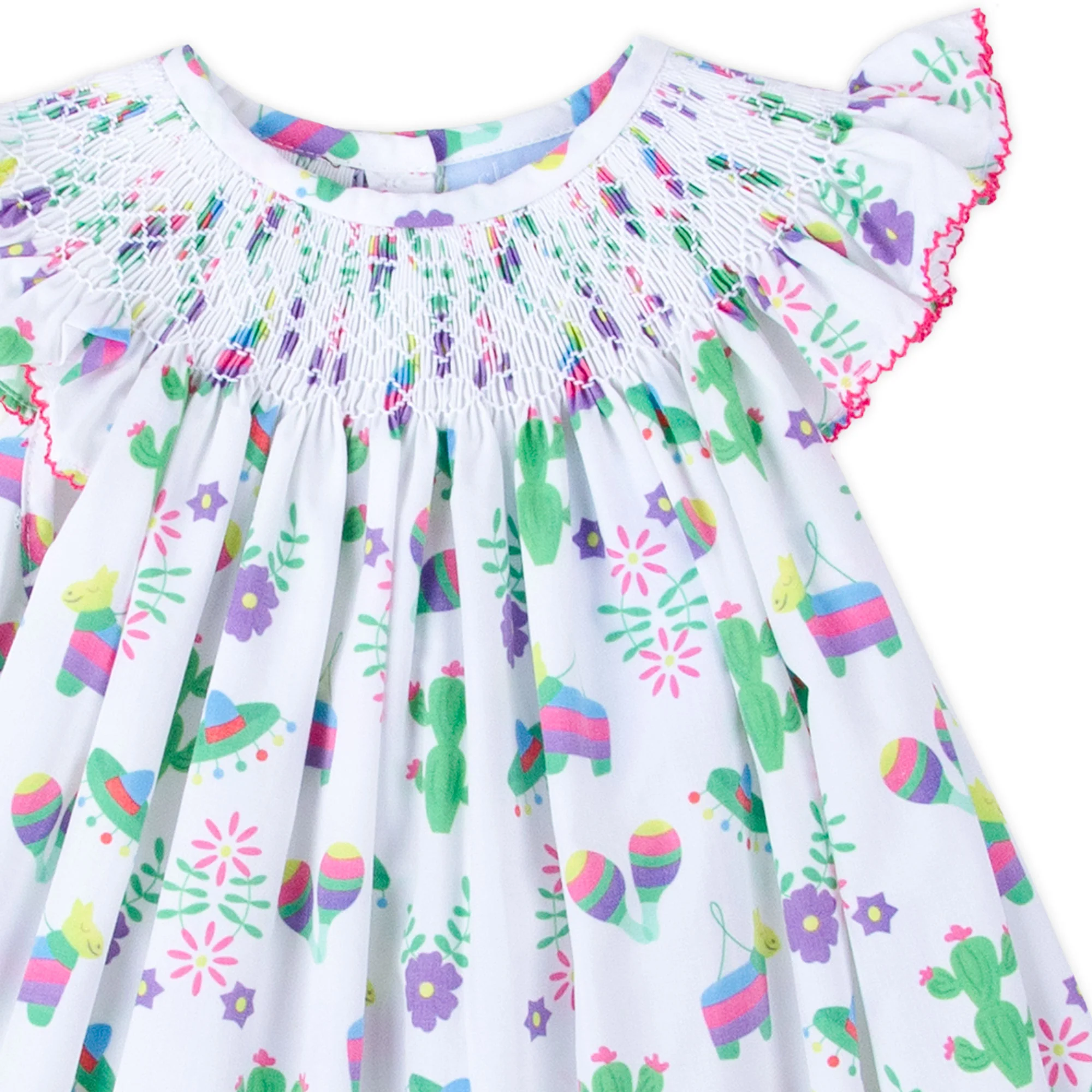 Fiesta Time Print Smocked Angel Sleeve Dress - Image 4