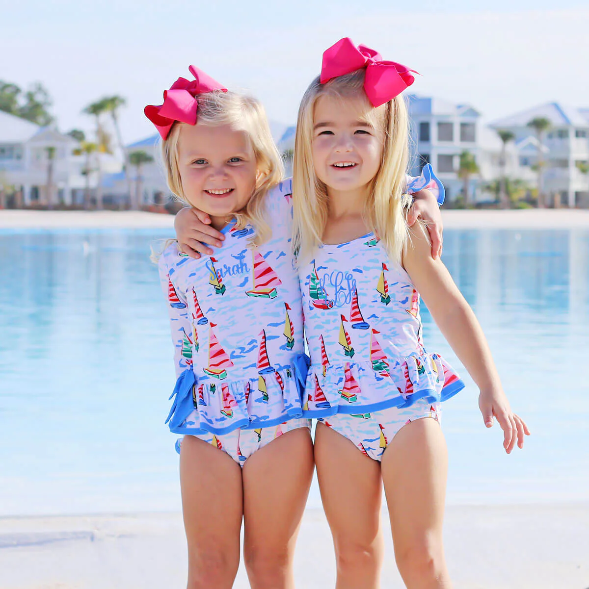 Watercolor Sailboat Rash Guard Swimsuit - Image 4