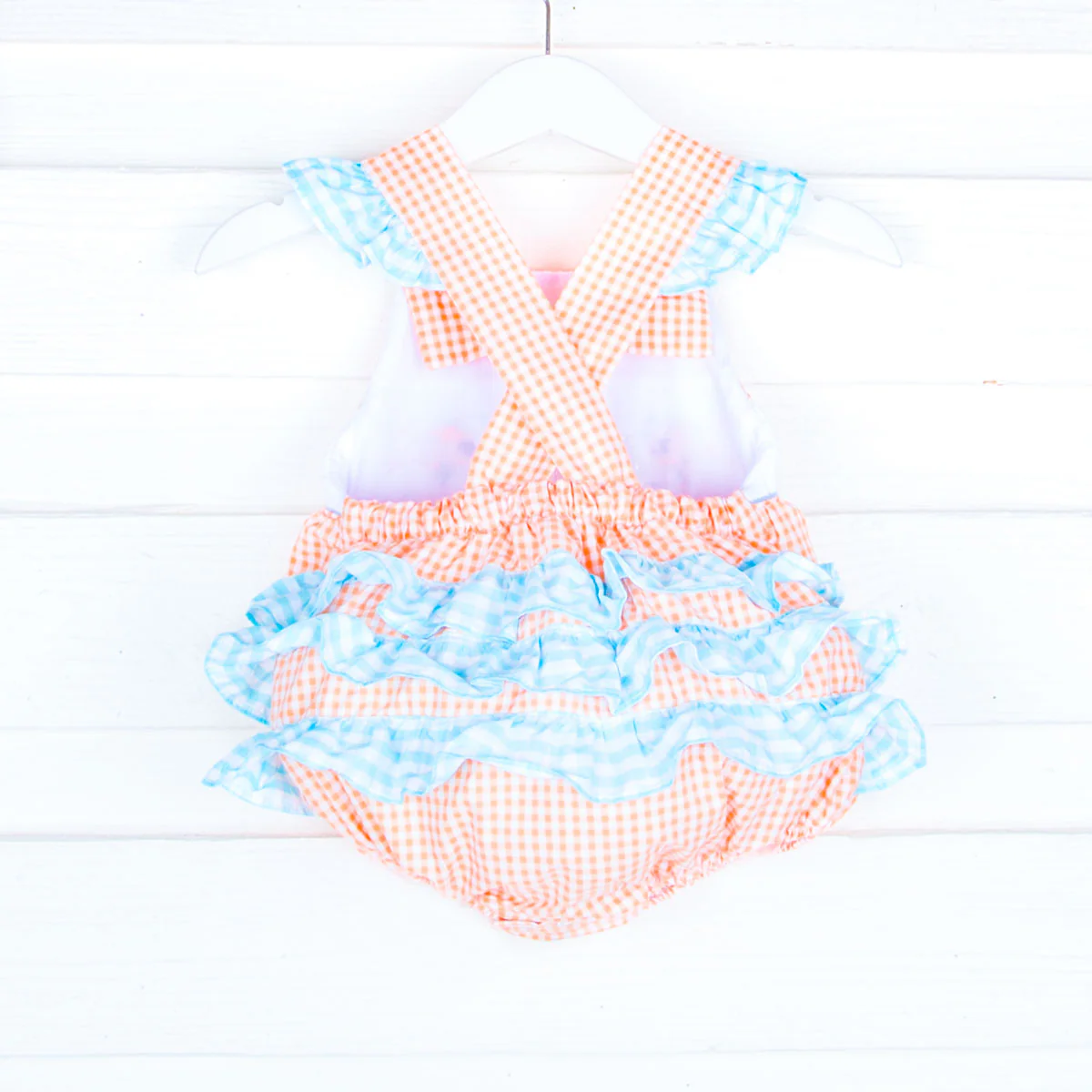 Fish Smocked Orange Gingham Leah Bubble - Image 2