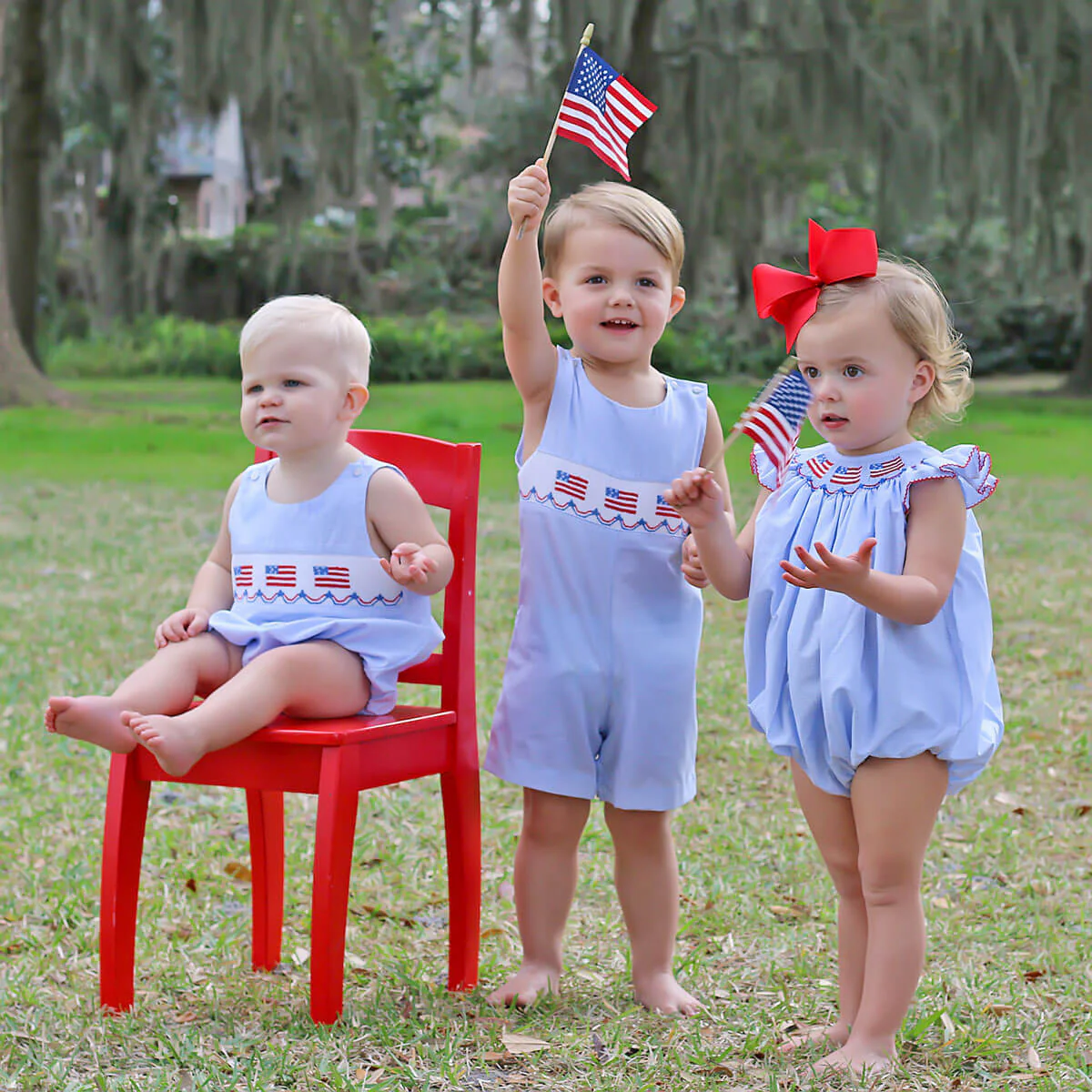 Light Blue Gingham Flag Smocked Jon Jon - Image 3