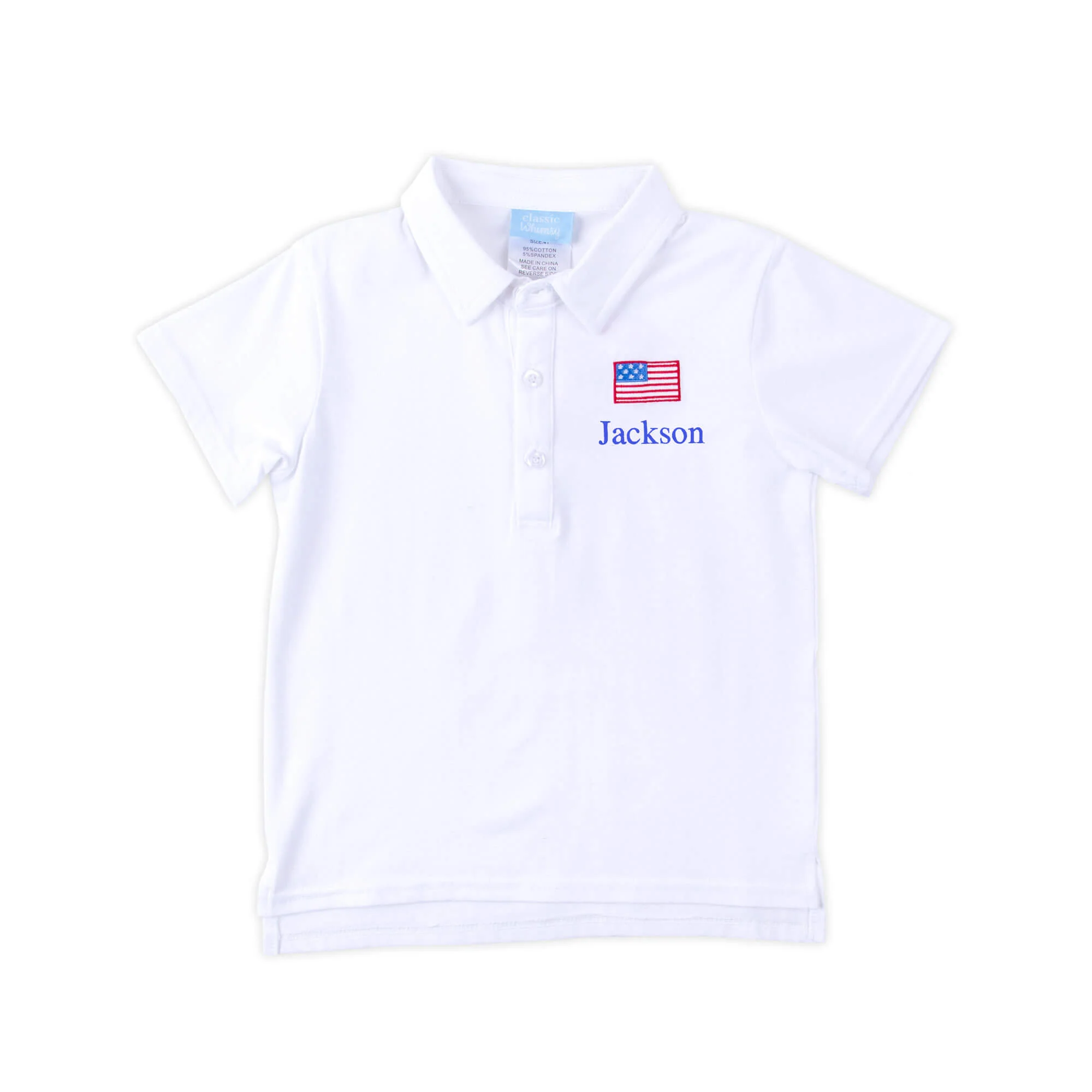 Flag Embroidered White Polo - Image 2
