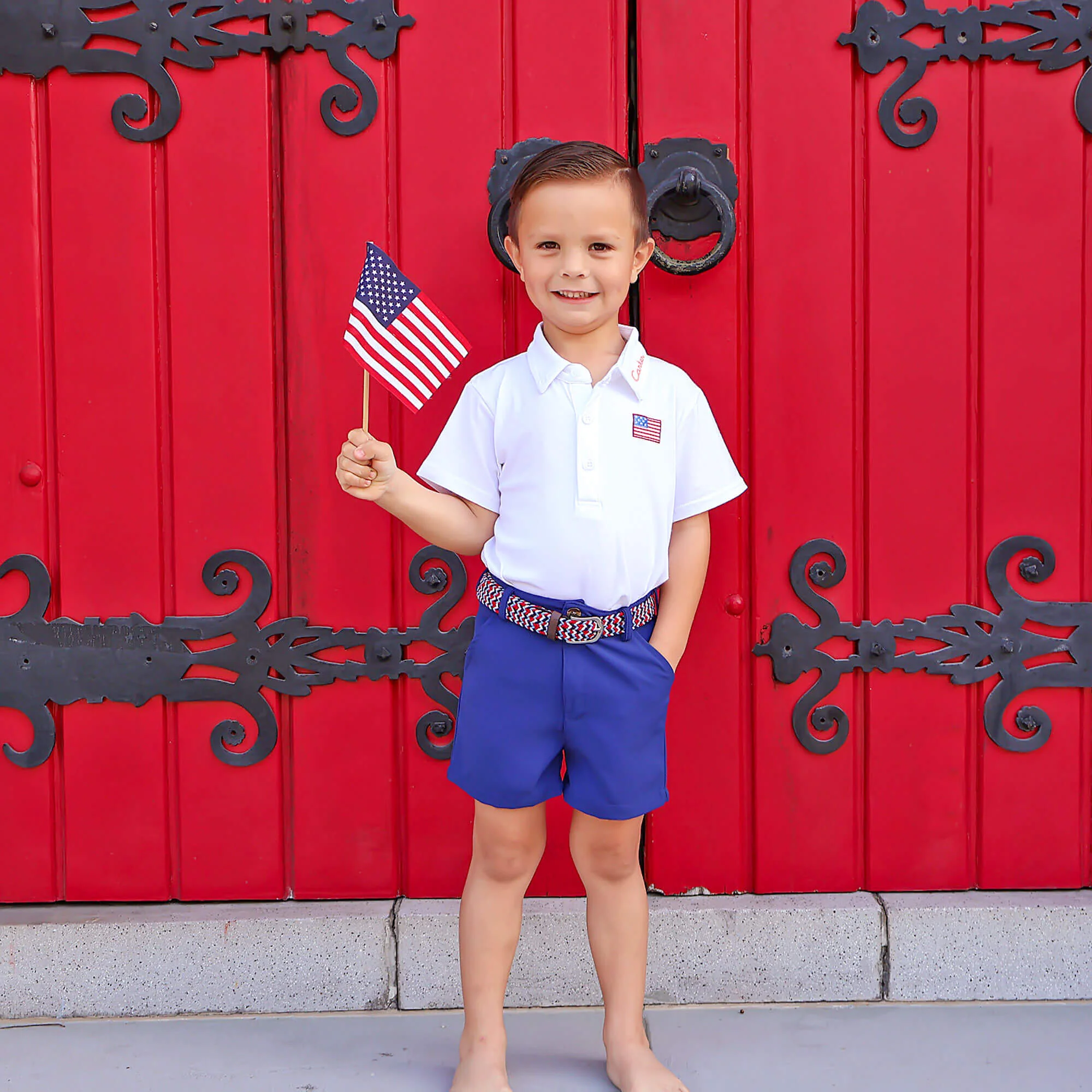 Flag Embroidered White Polo - Image 3