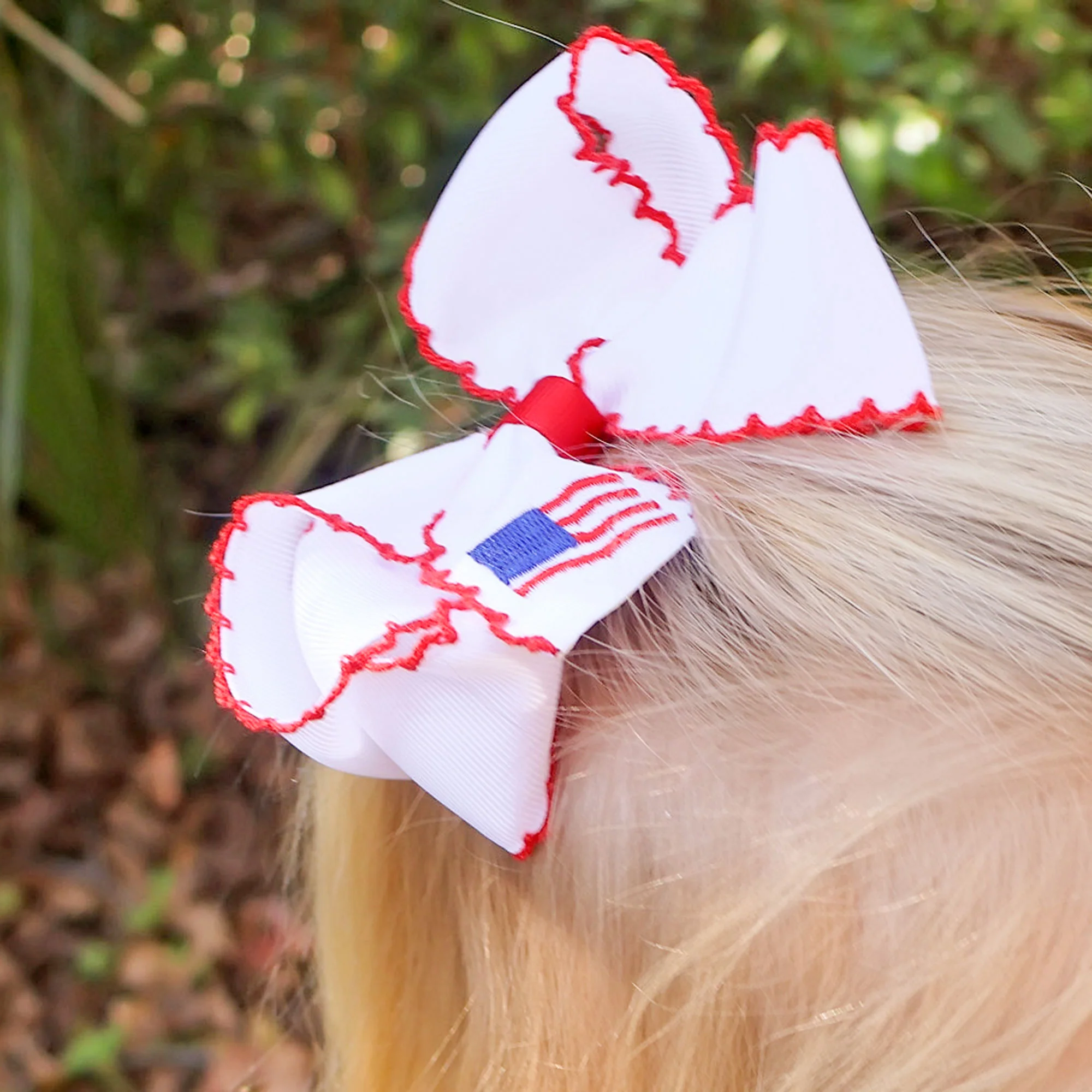 Flag Embroidered Hair Bow - Image 2