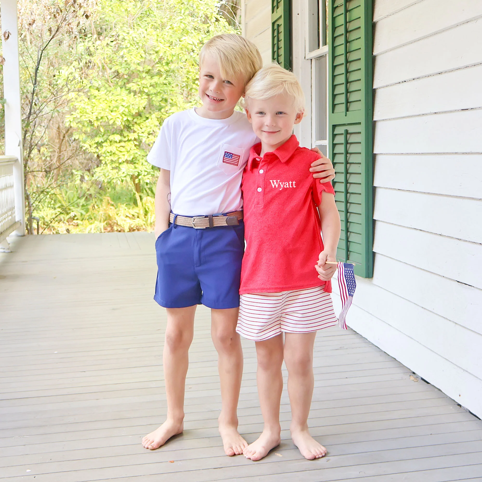 Flag Embroidered White Short Sleeve Pocket Shirt - Image 3