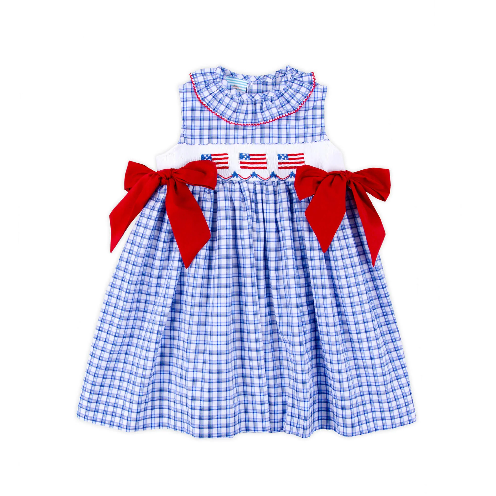 Flag Smocked Blue Plaid Beverly Dress - Image 2