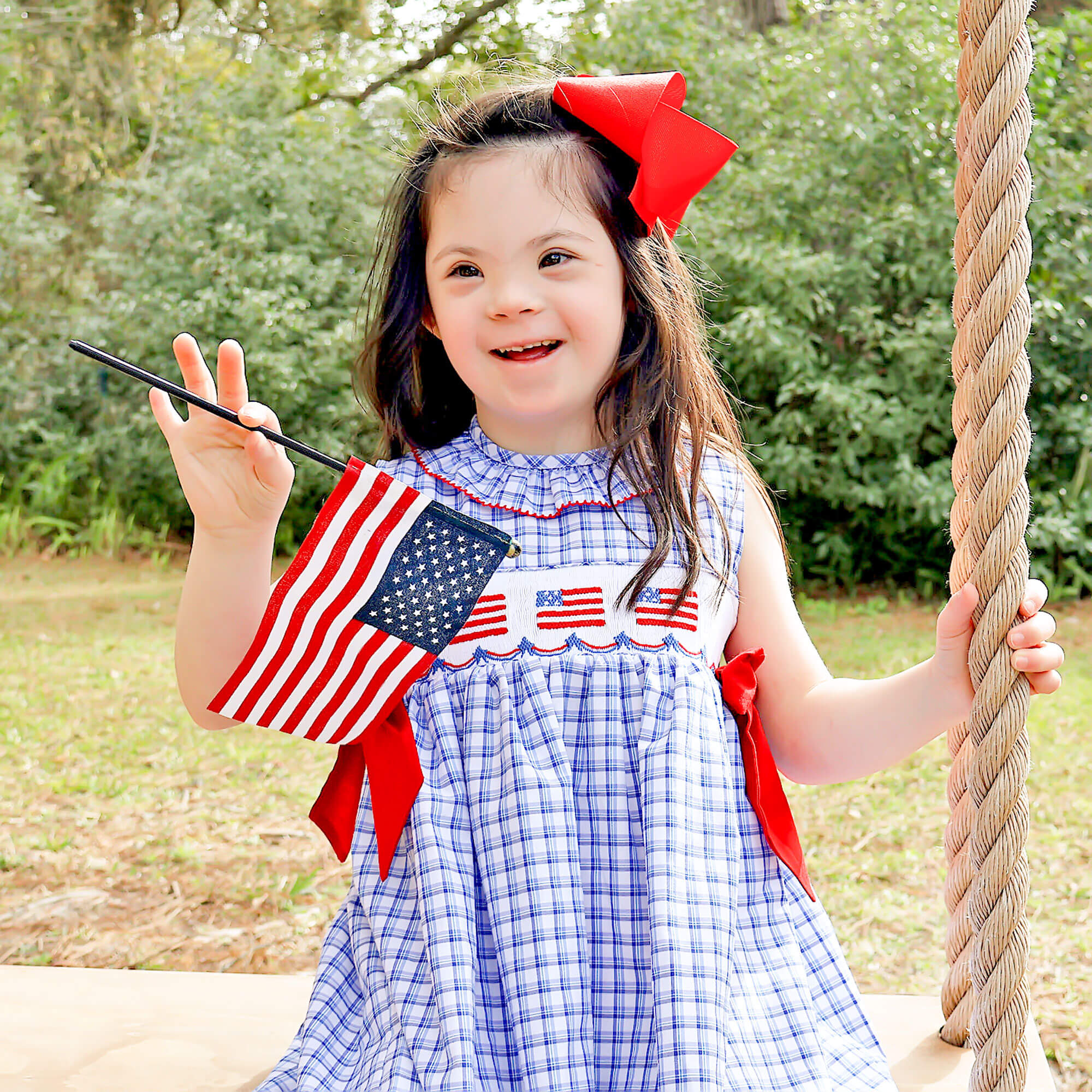 Flag Smocked Blue Plaid Beverly Dress - Image 3