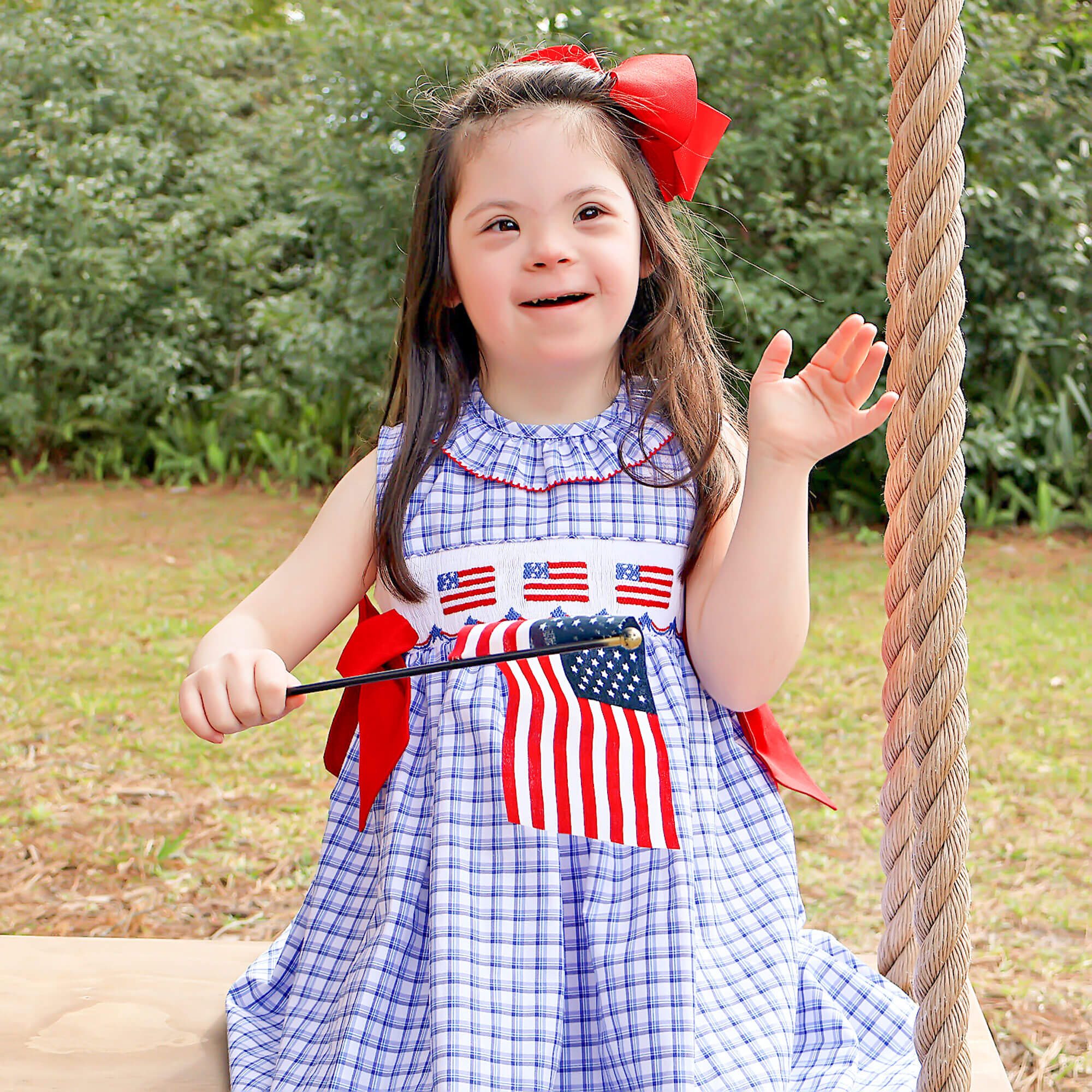 Flag Smocked Blue Plaid Beverly Dress - Image 4