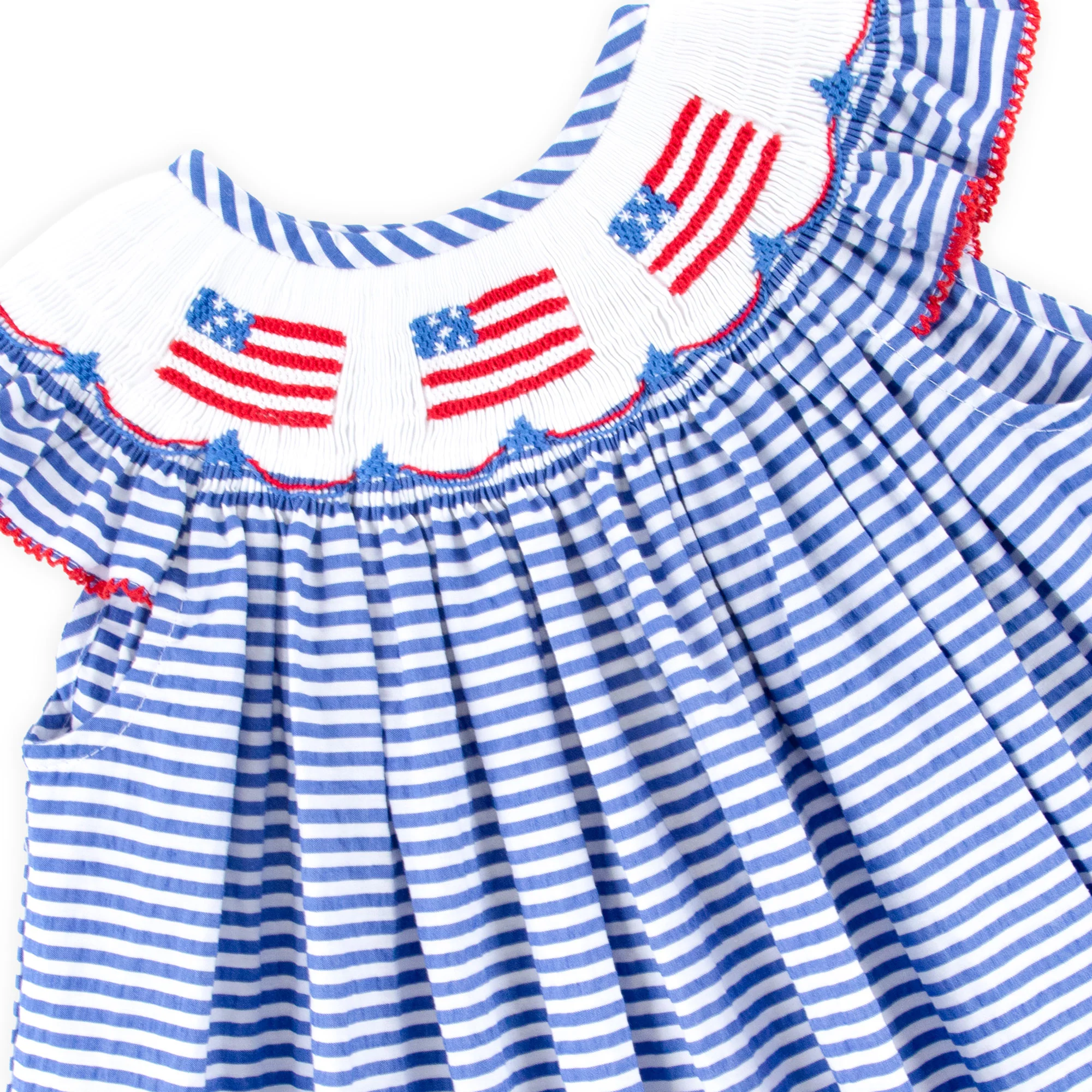 Flag Smocked Navy Stripe Seersucker Dress - Image 4