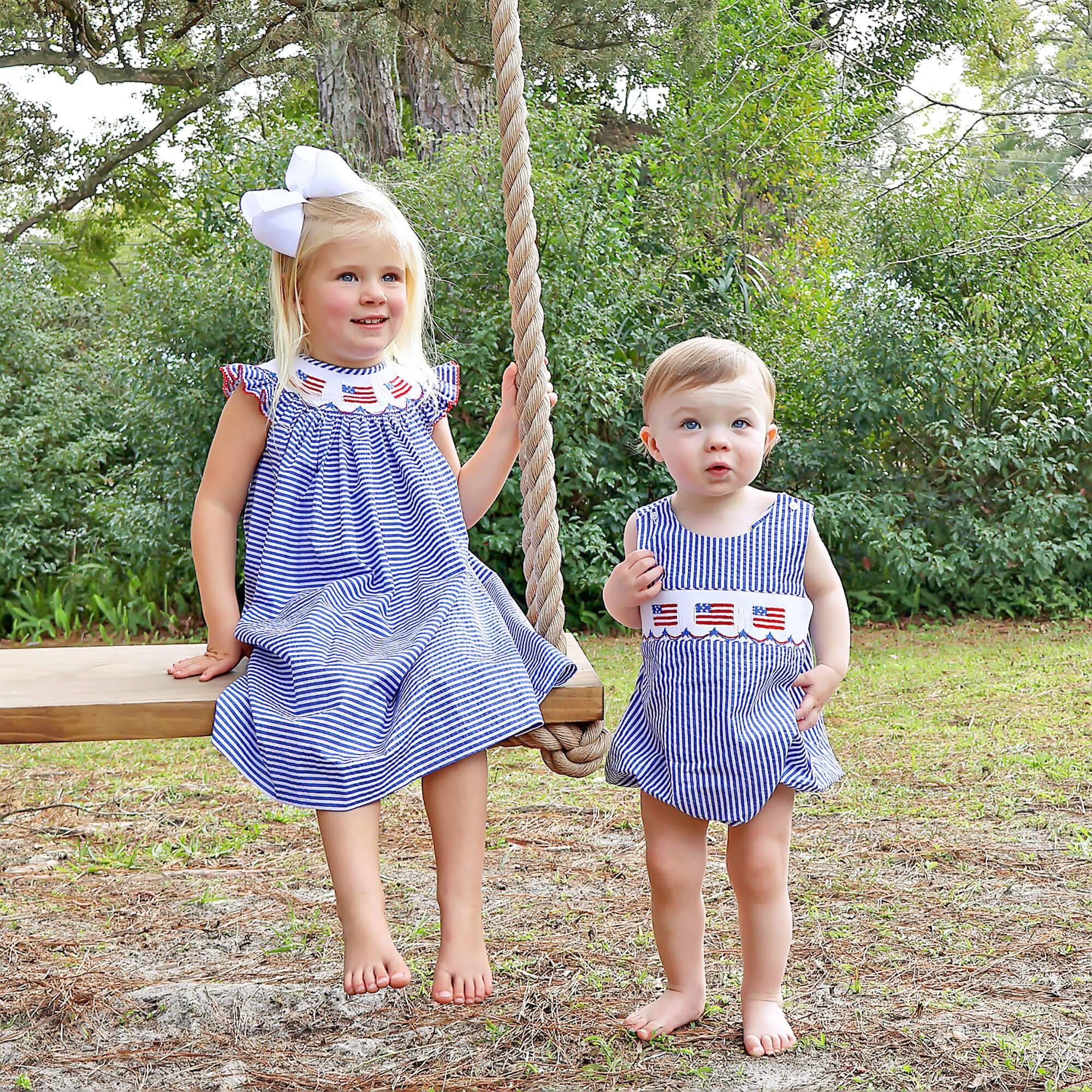 Flag Smocked Navy Stripe Sun Bubble - Image 3