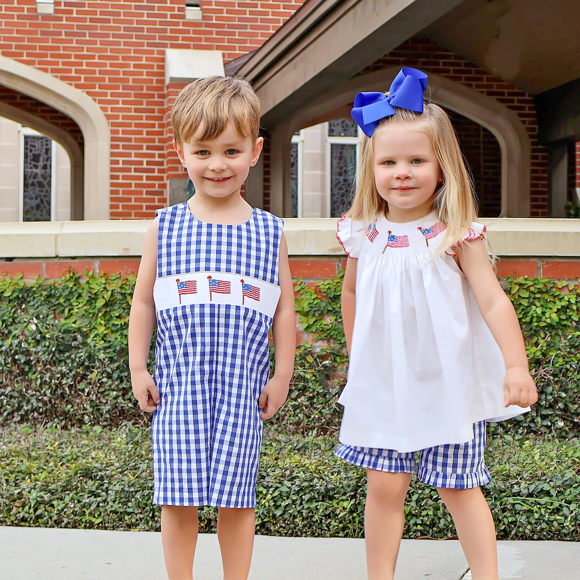 Flag Smocked Royal Check Jon Jon - Image 3