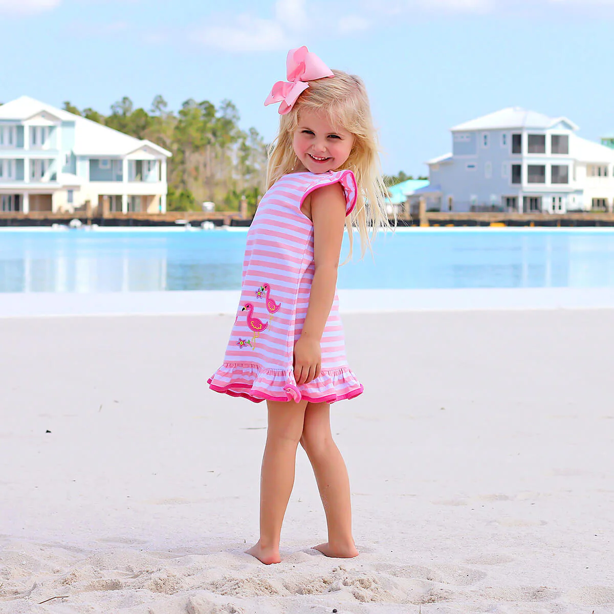 Flamingo Applique Pink Stripe Milly Dress - Image 4