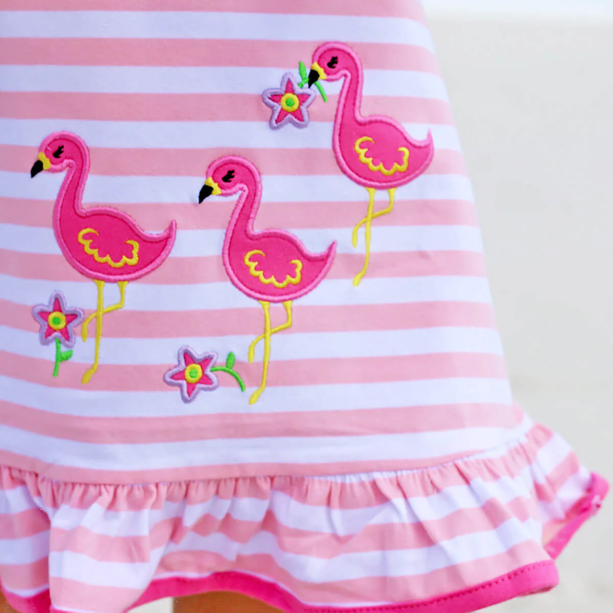 Flamingo Applique Pink Stripe Milly Dress - Image 5