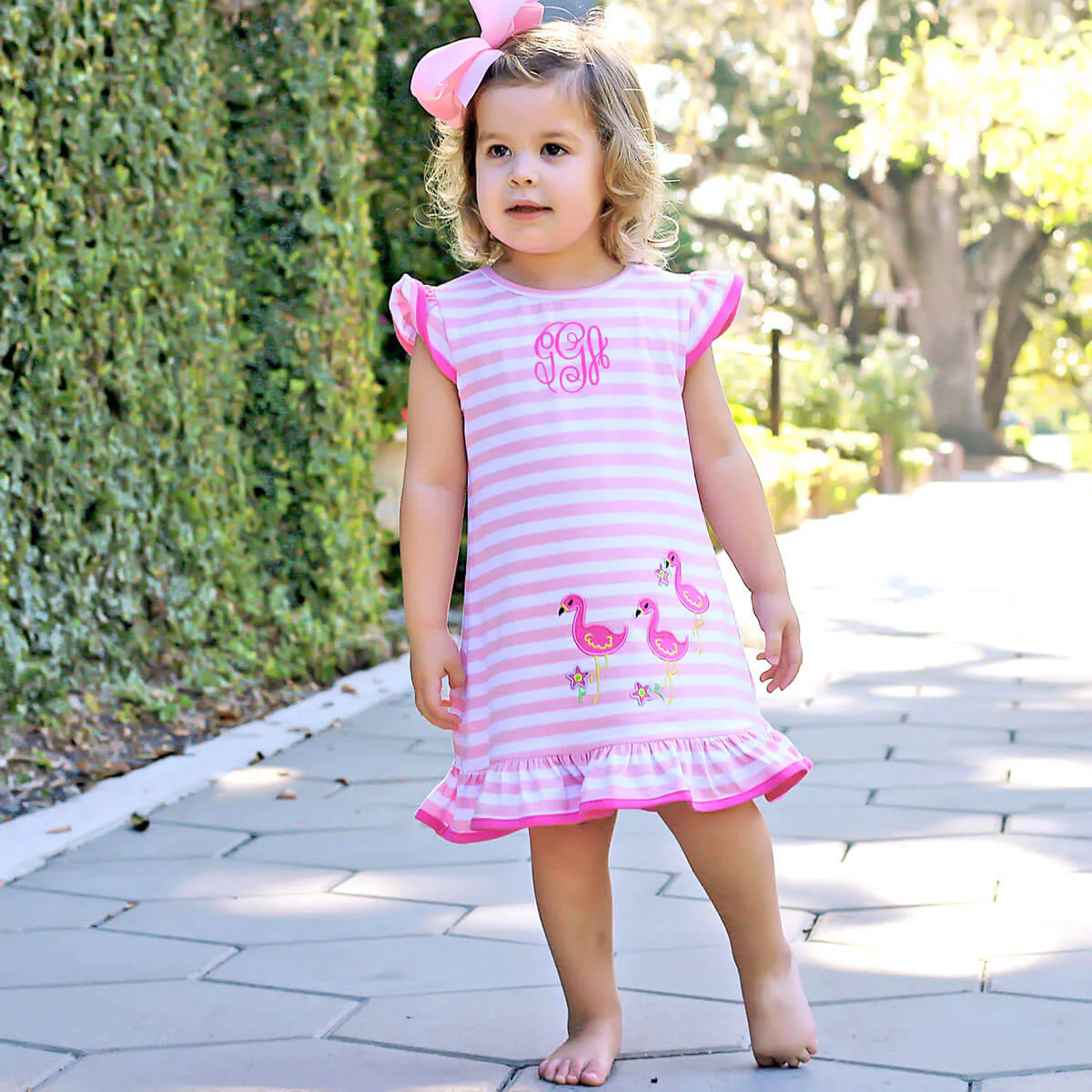 Flamingo Applique Pink Stripe Milly Dress - Image 8