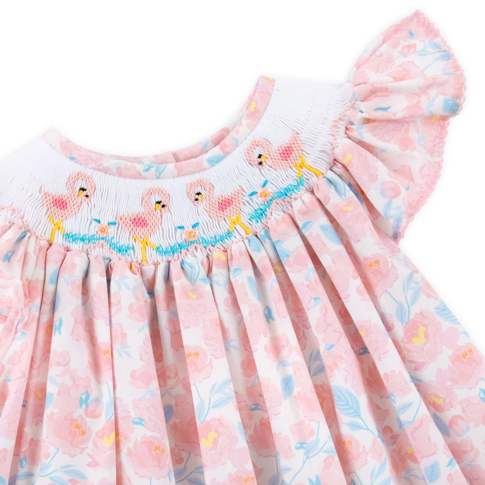 Flamingo Smocked Floral Angel Sleeve Dress - Image 2
