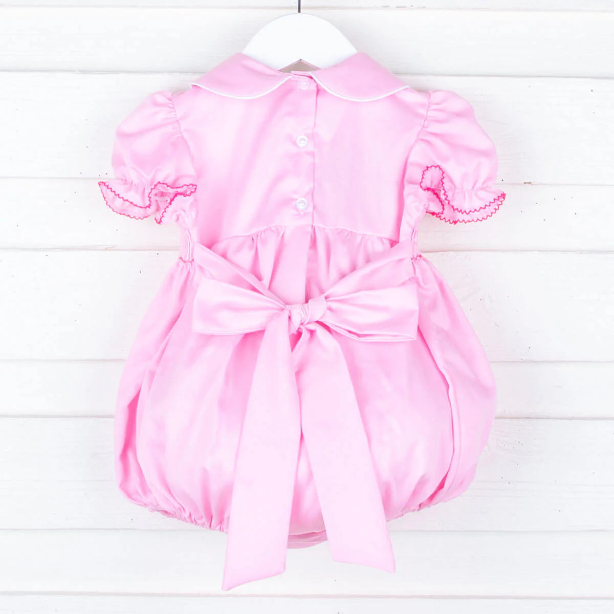 Floral Cross Smocked Pink Sash Bubble - Image 2