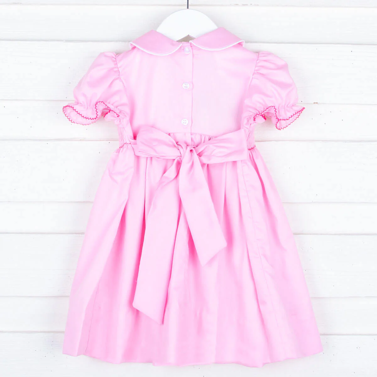 Floral Cross Smocked Pink Sash Dress - Image 2