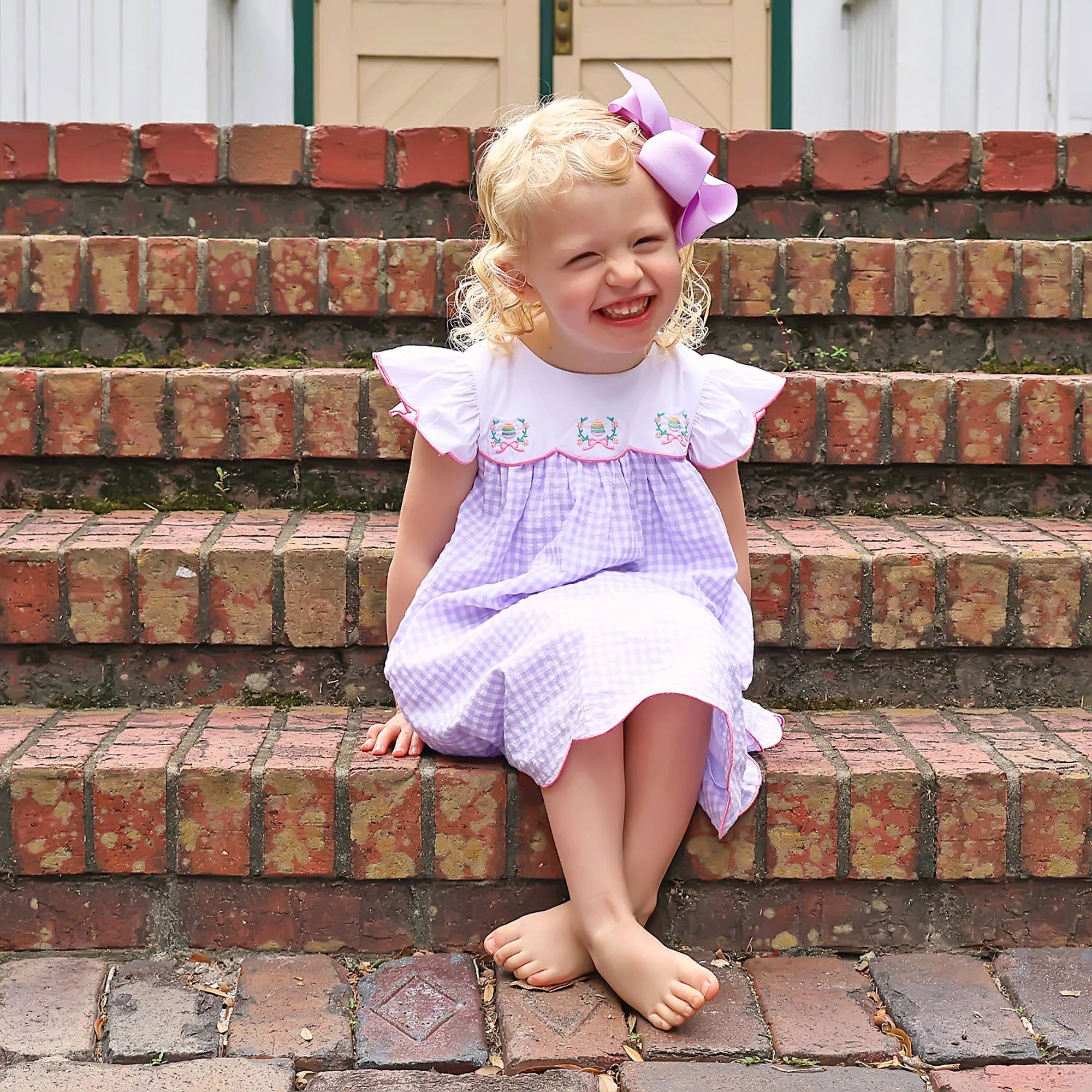 Floral Eggs Purple Gingham Amelia Dress - Image 3