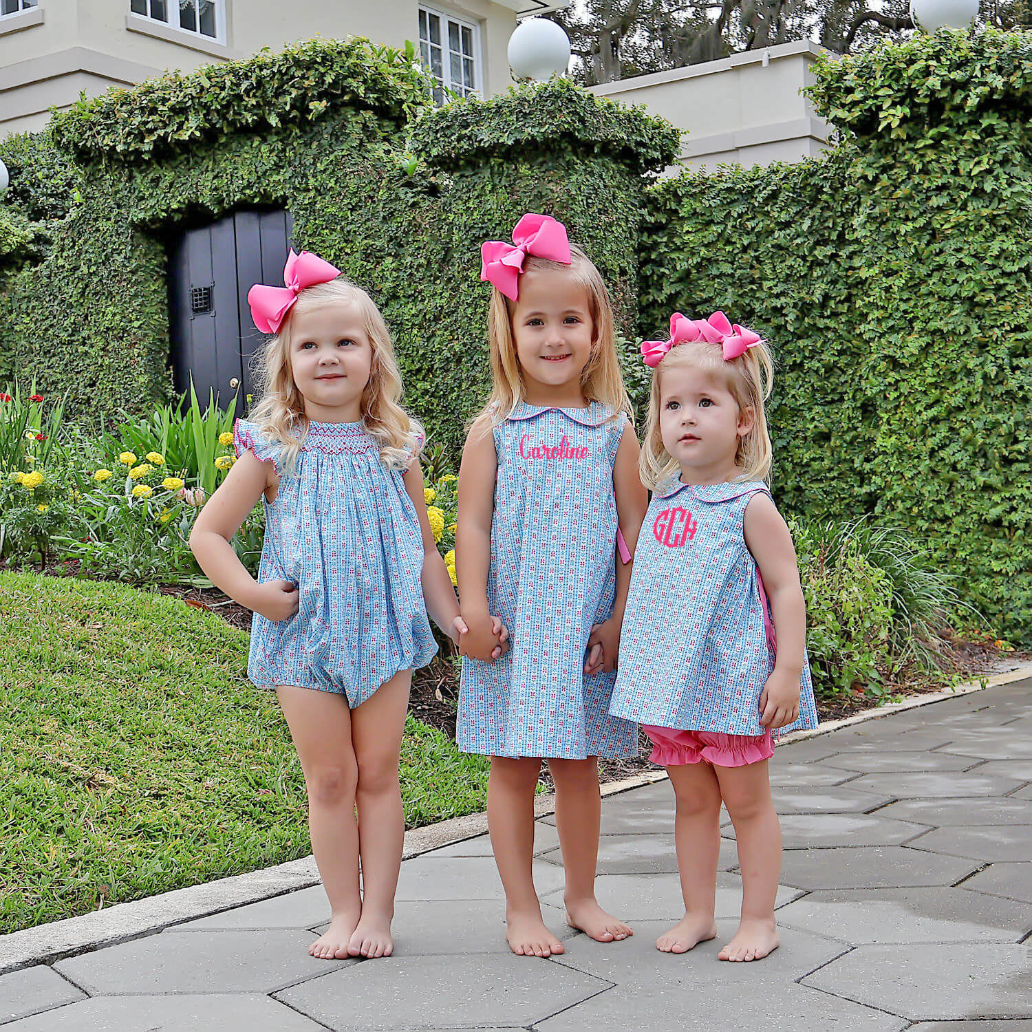 Floral Turquoise Smocked Angel Sleeve Bubble - Image 3