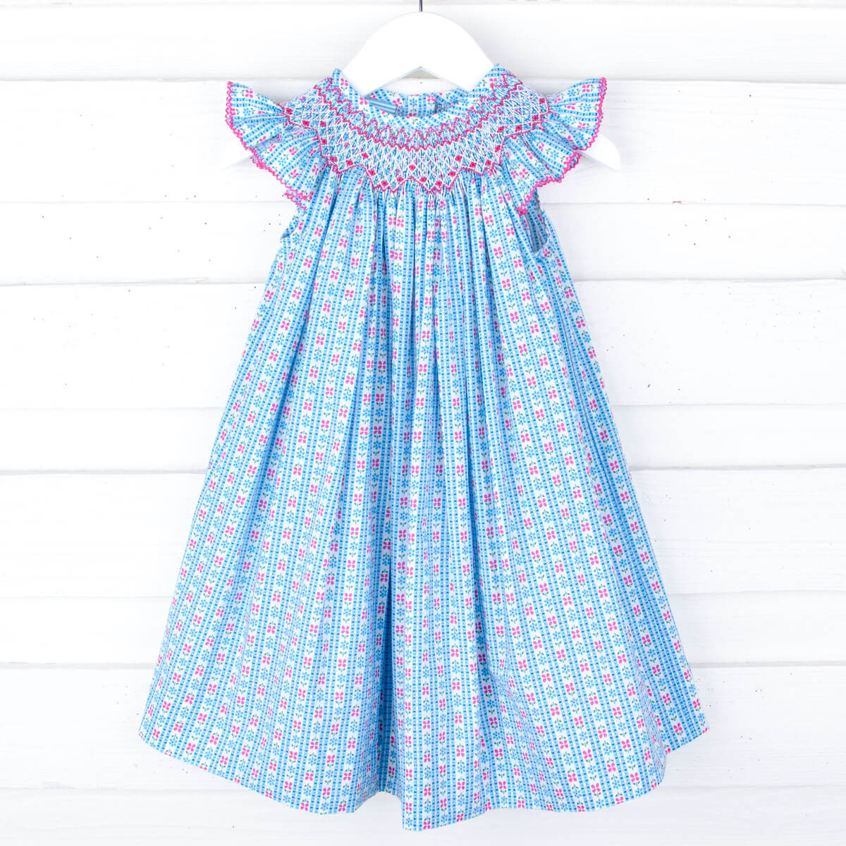 Floral Turquoise Smocked Angel Sleeve Dress - Image 2