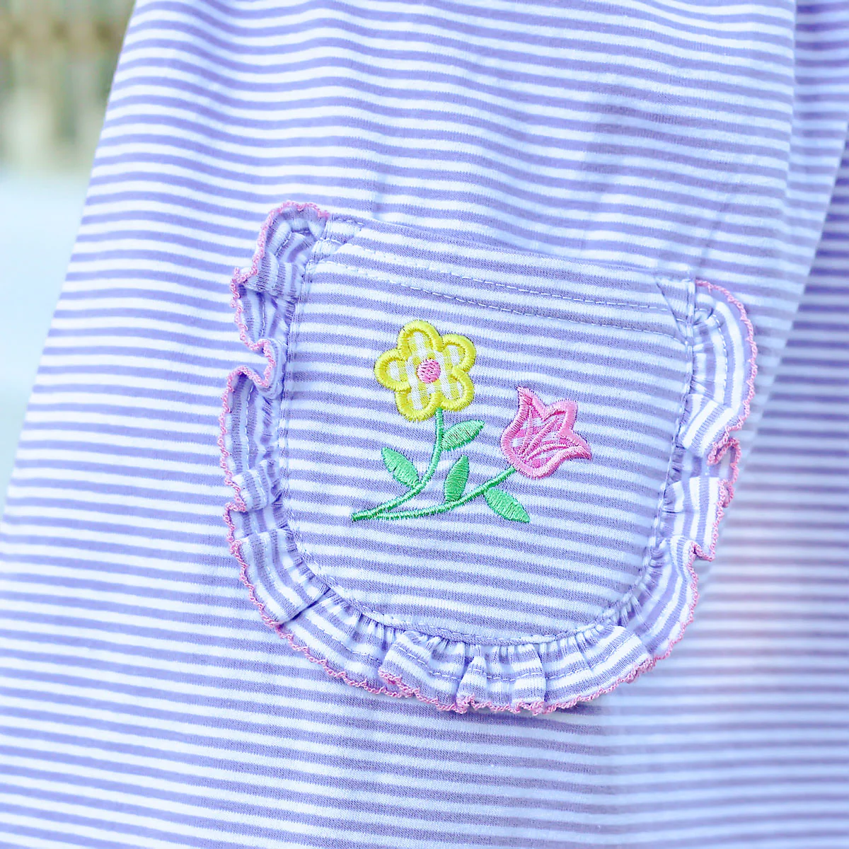 Flower Applique Purple Stripe Caroline Dress - Image 2