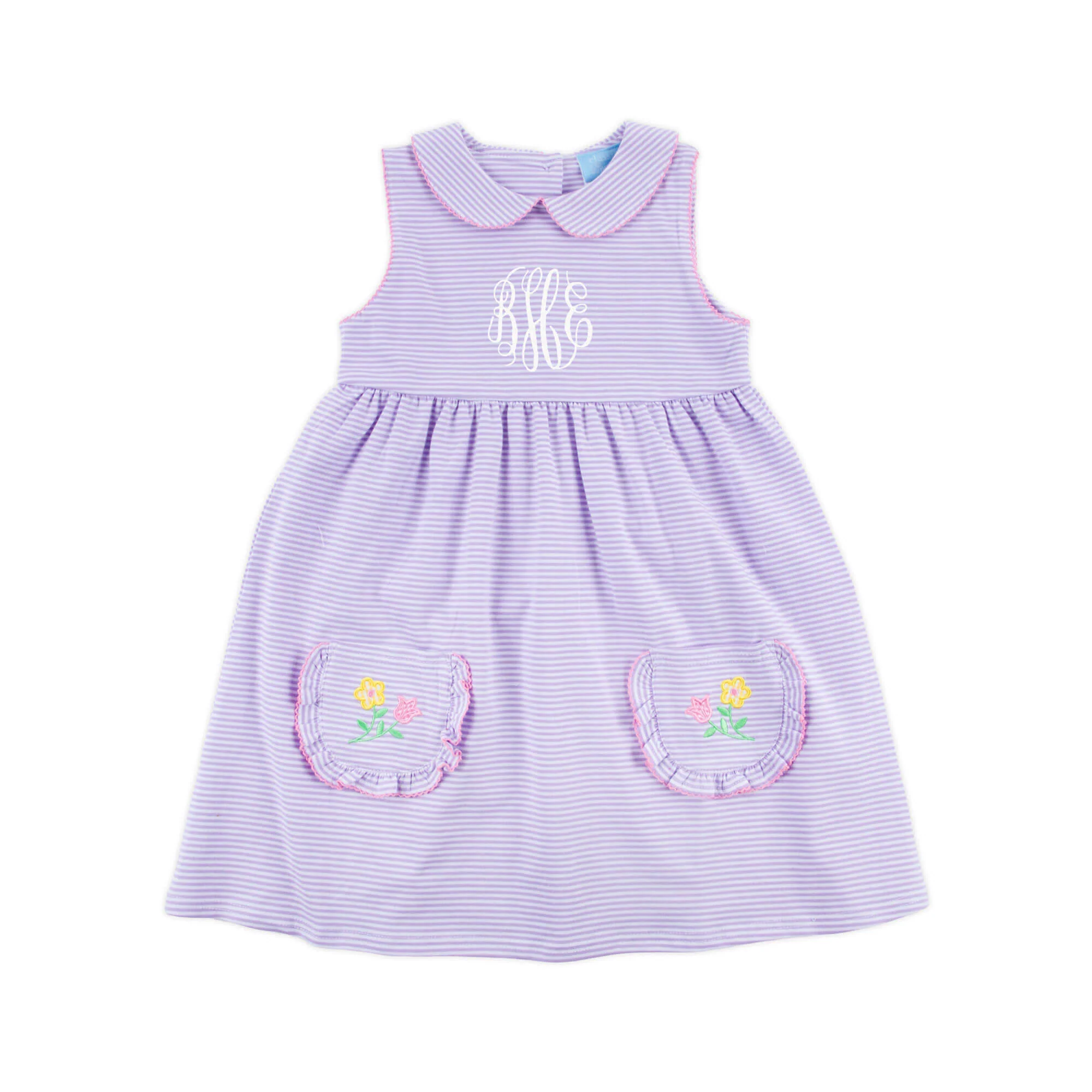 Flower Applique Purple Stripe Caroline Dress - Image 3