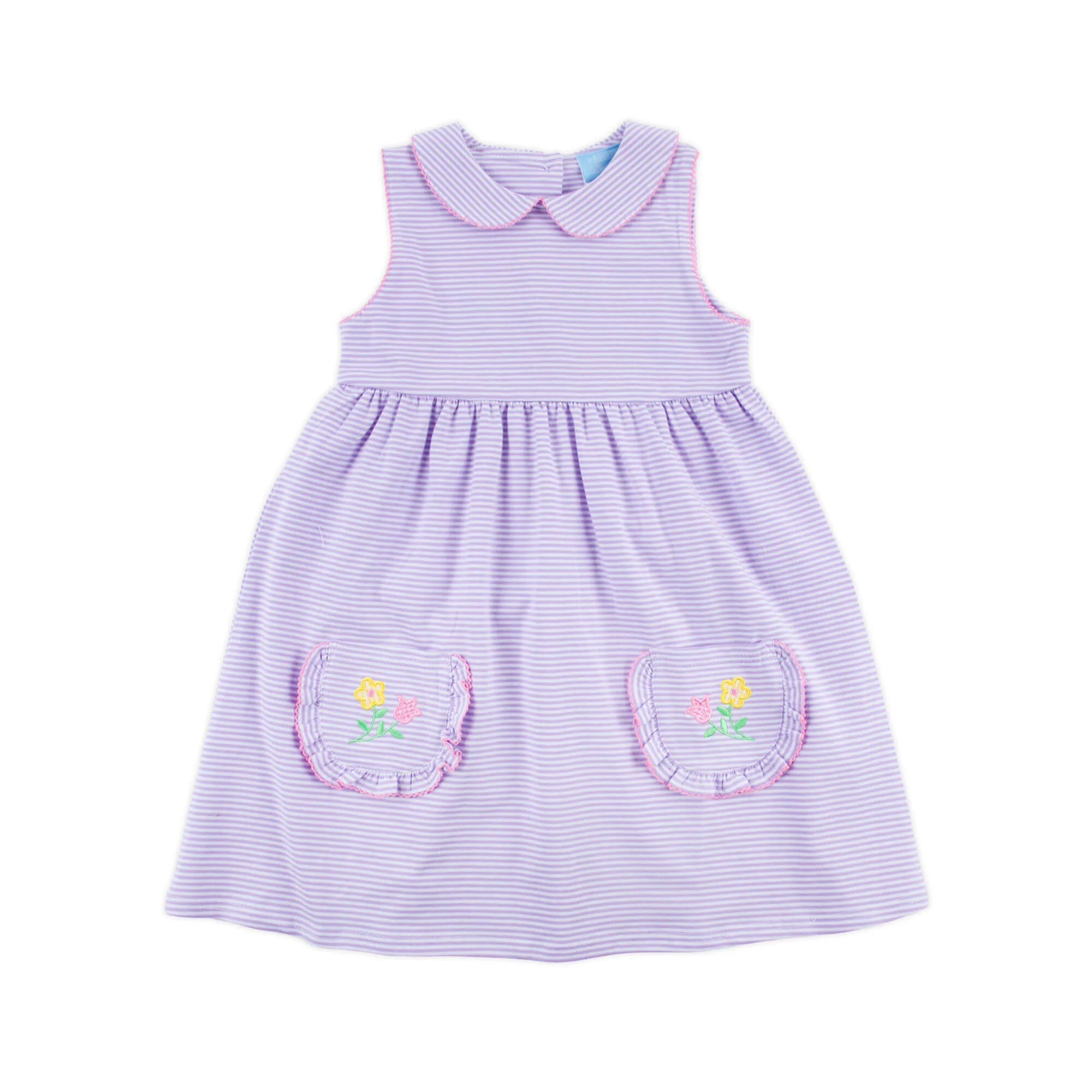 Flower Applique Purple Stripe Caroline Dress - Image 6